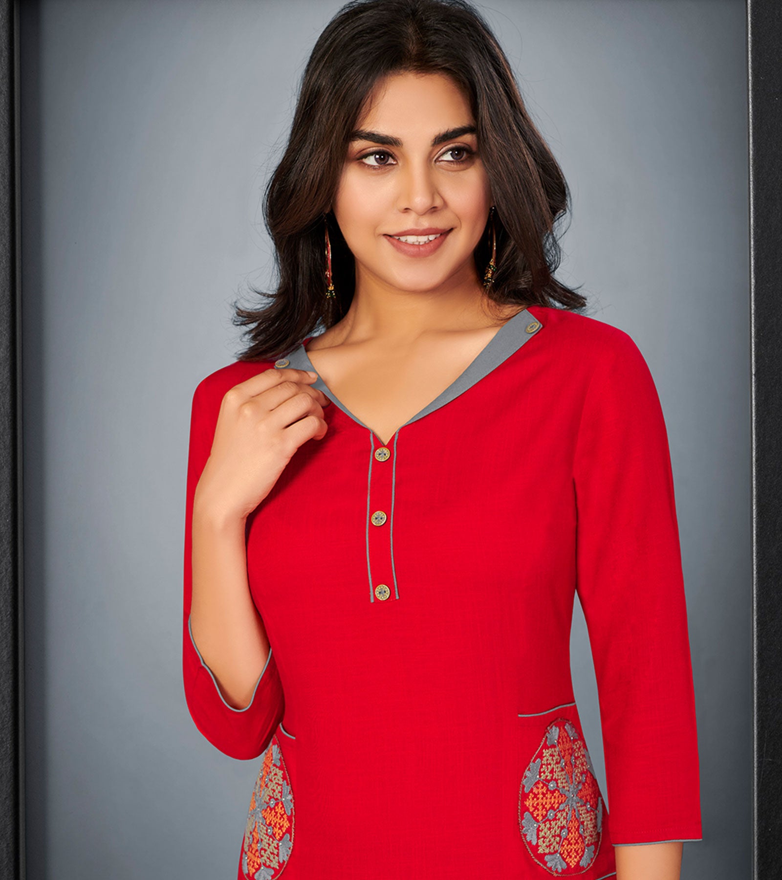 Laxmipati Cotton Range of red Embroidered Straight Cut Kurti With Palazzo and Mask