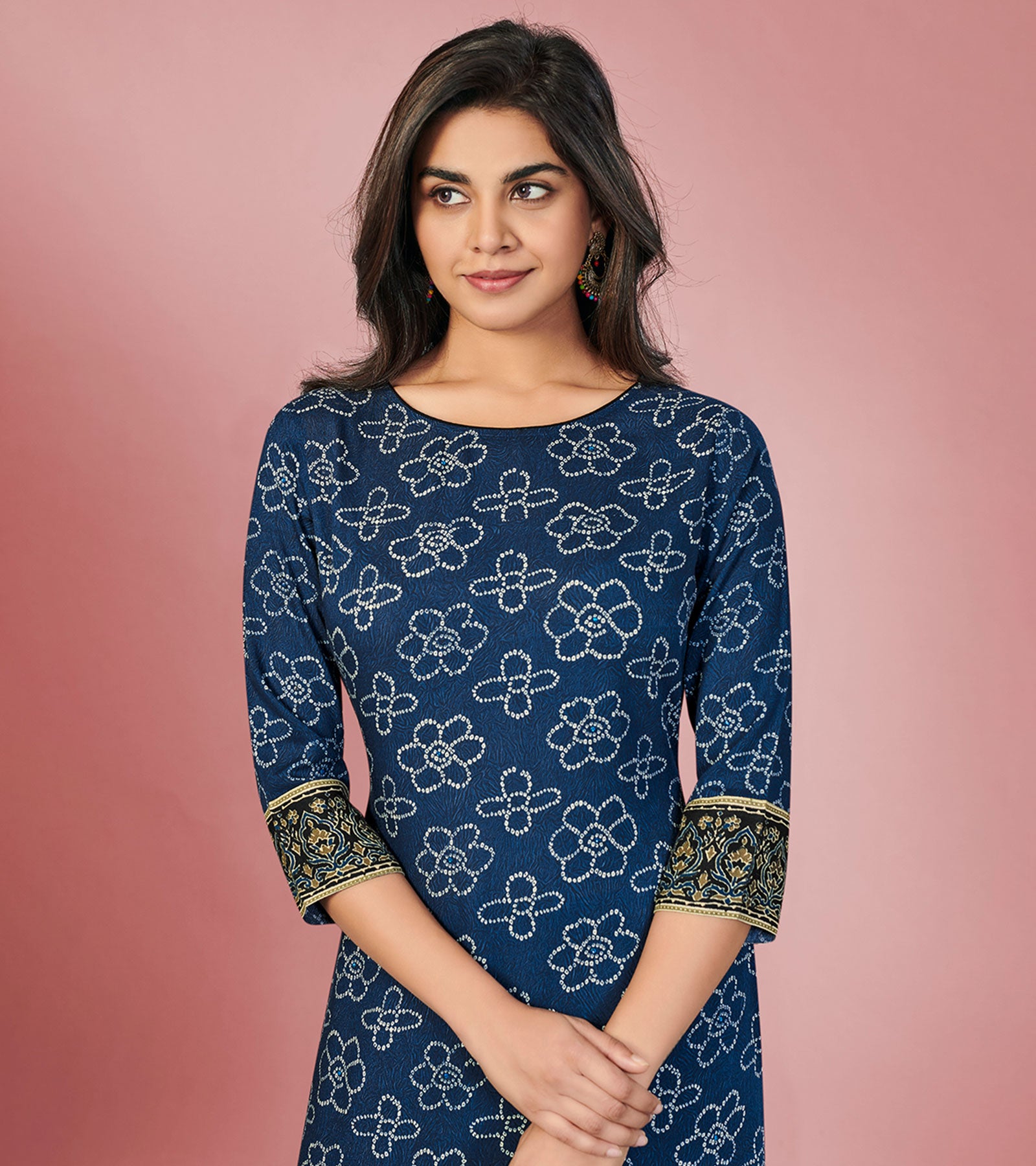 Laxmipati Rayon Navy Blue Straight Cut Kurti With Palazzo & Mask