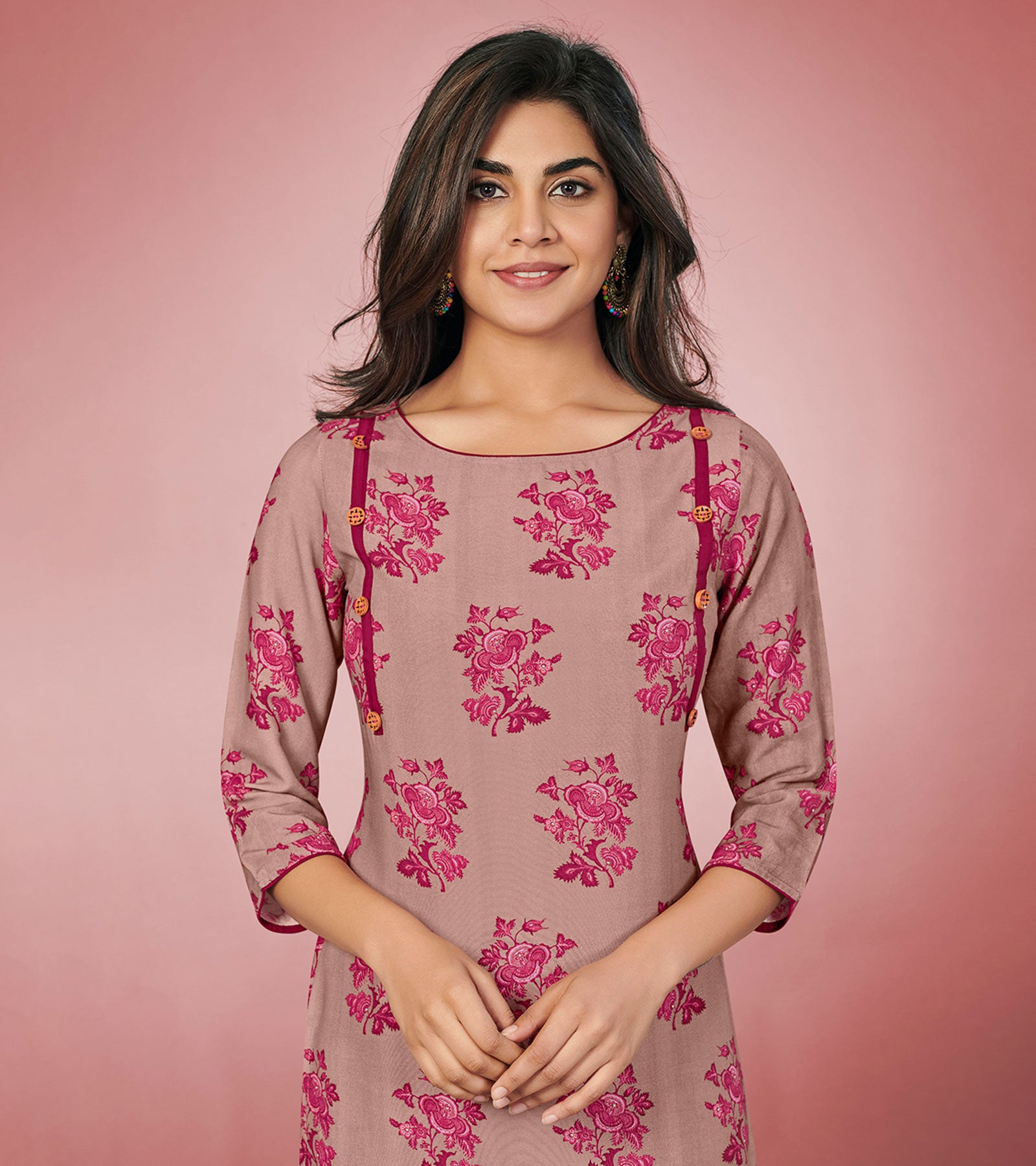 Laxmipati Rayon Purplish Red Straight Cut Kurti With Palazzo & Mask