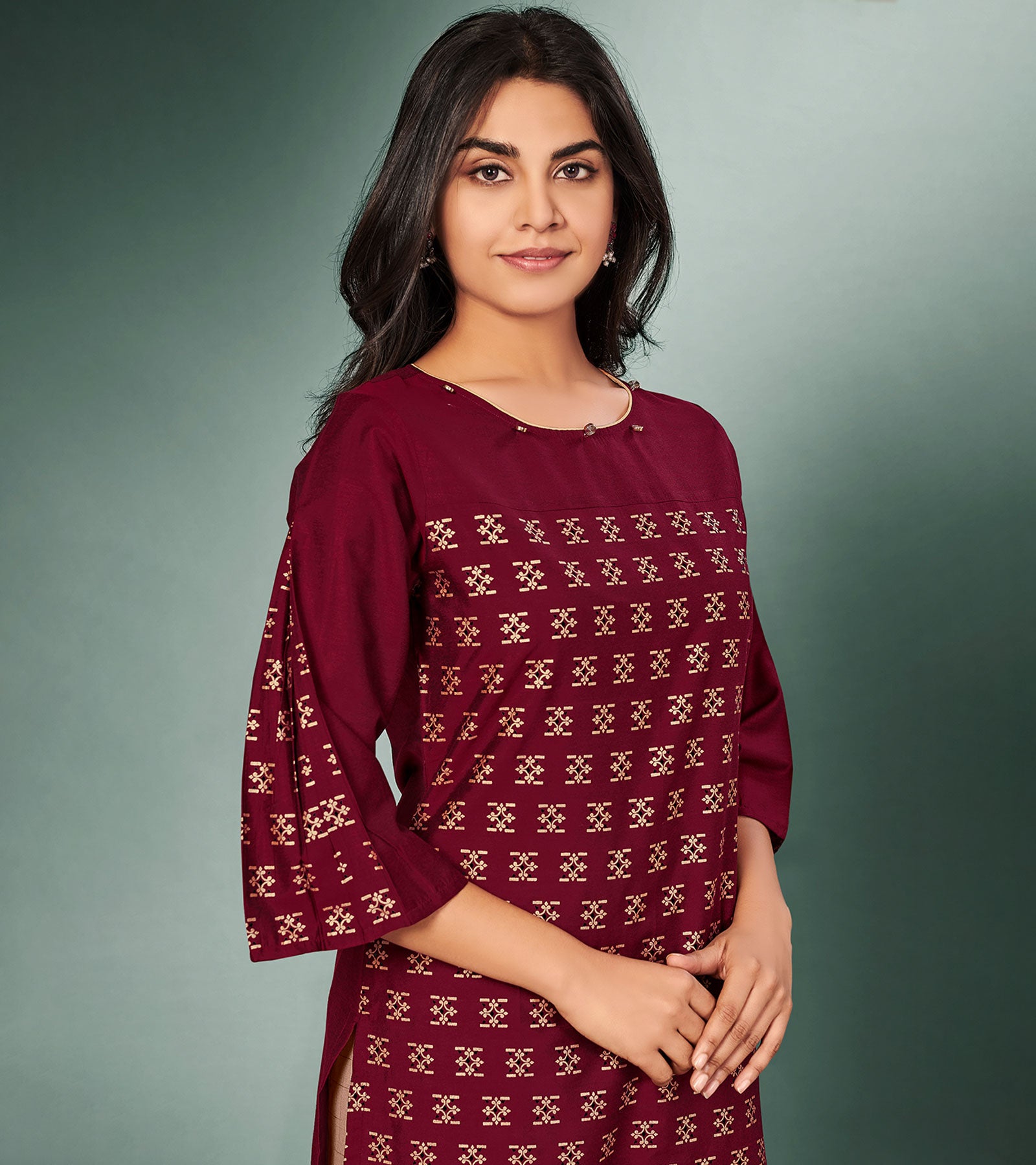 Laxmipati Viscose Merlot Maroon Straight Cut Kurti With Mask