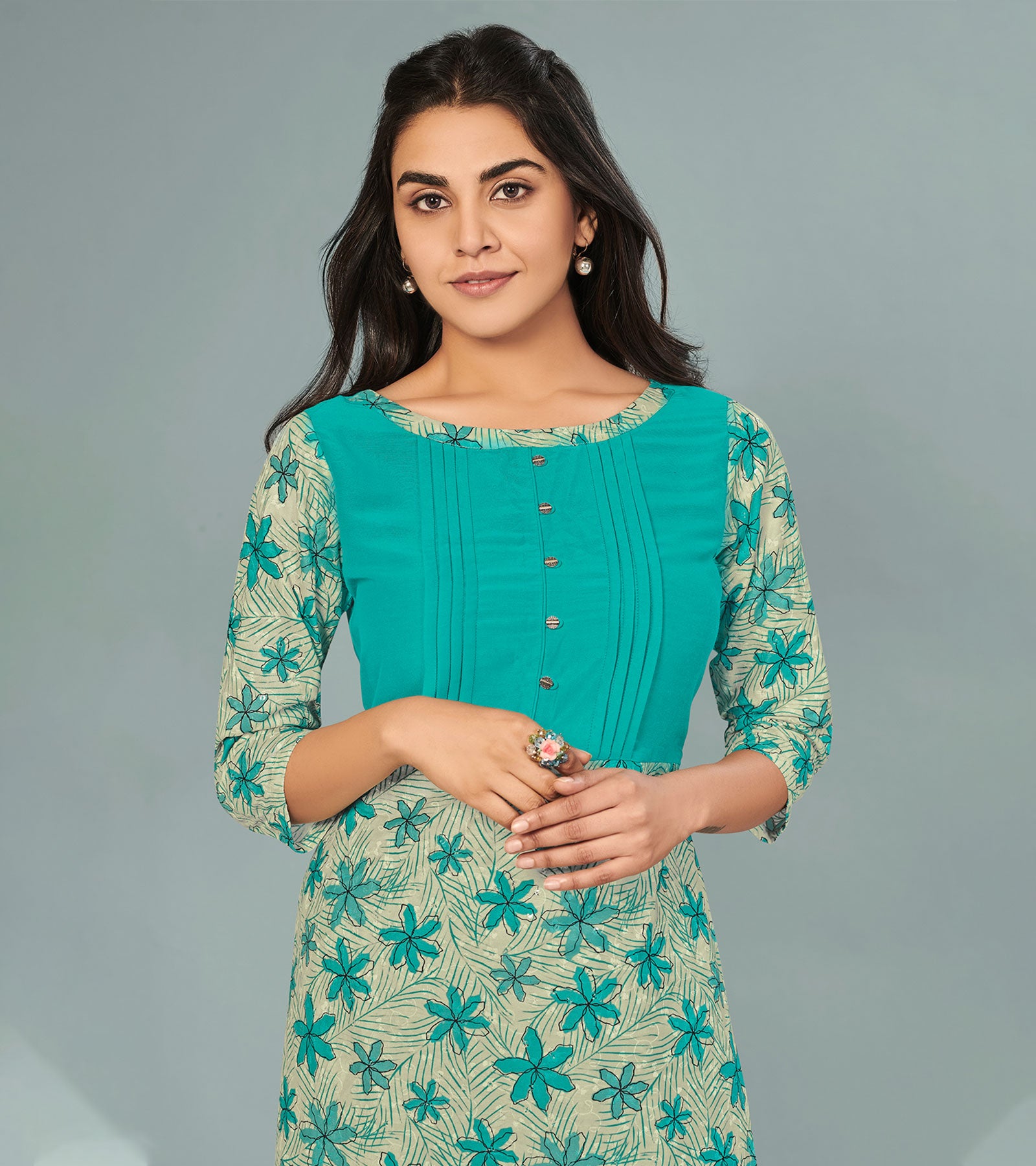 Laxmipati Viscose Turquoise Blue Straight Cut Kurti With Mask