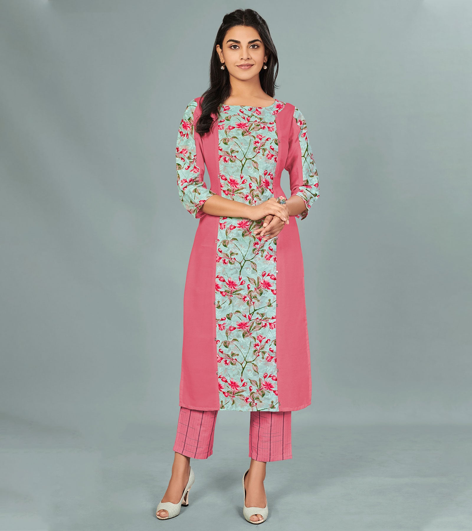 Laxmipati Viscose Carmine Pink Straight Cut Kurti With Mask