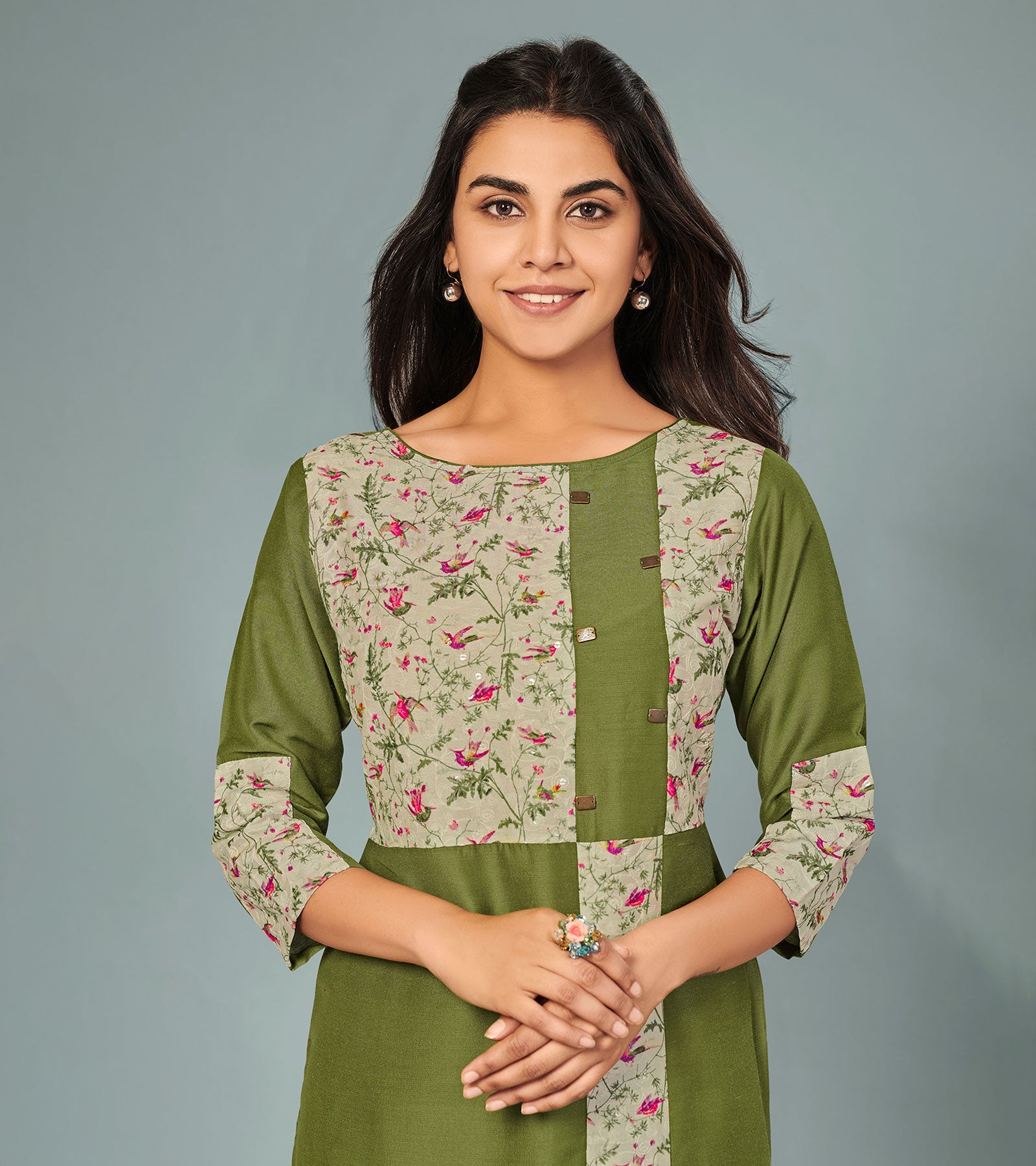 Laxmipati Viscose Mehandi Green Straight Cut Kurti With Mask