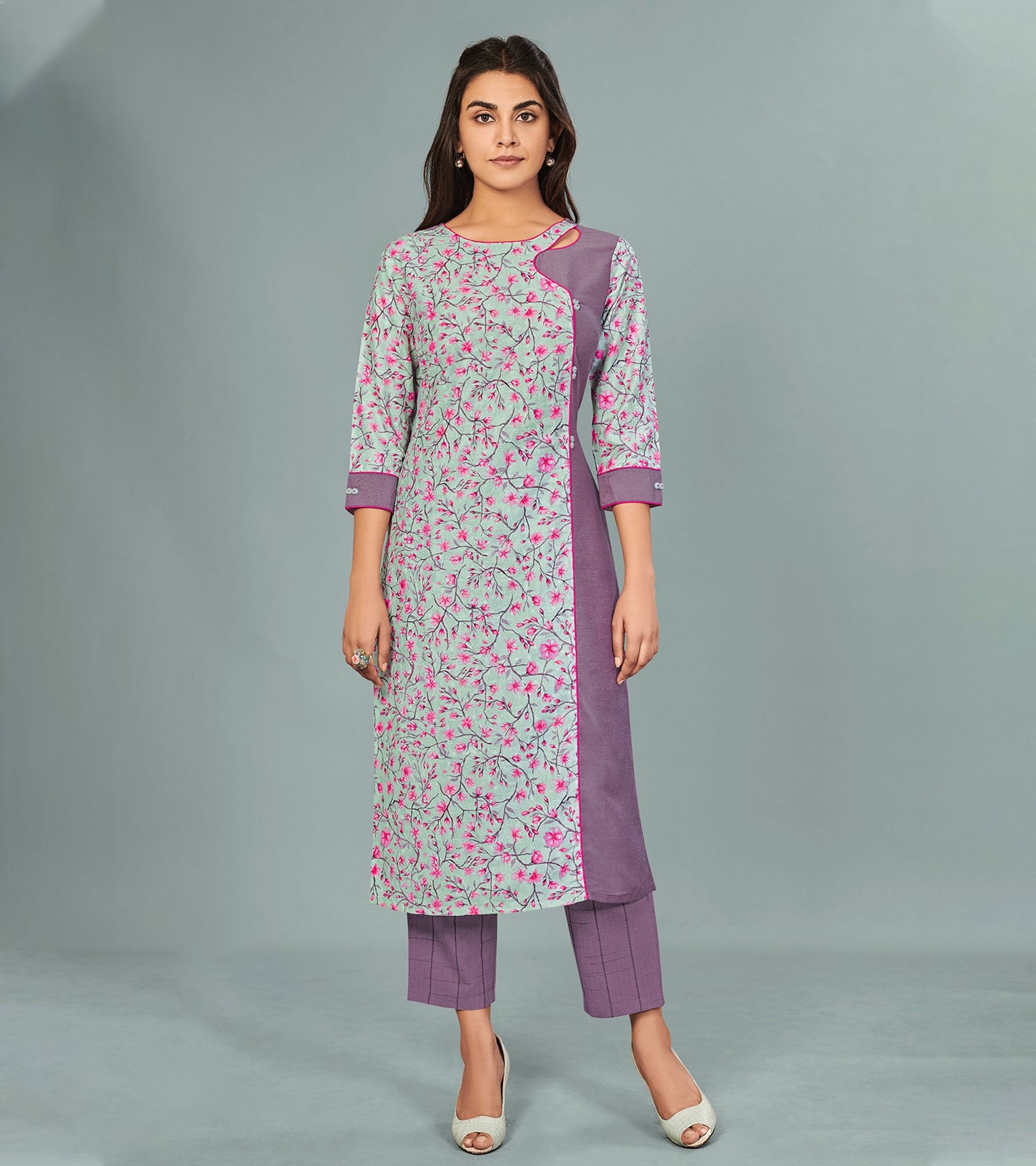 Laxmipati Viscose Preety Purple Straight Cut Kurti With Mask