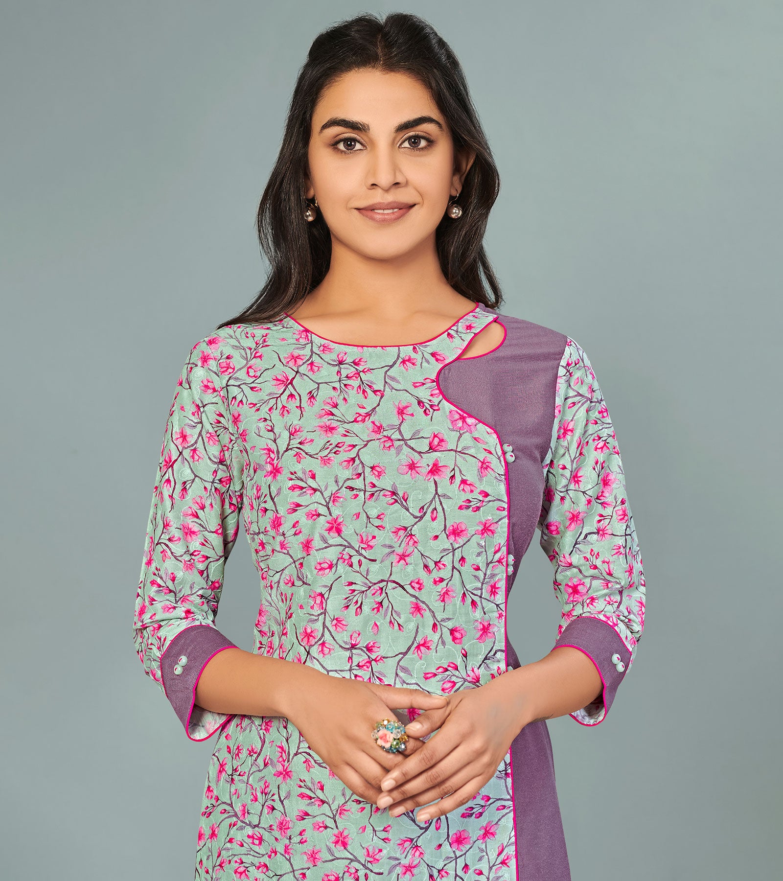Laxmipati Viscose Preety Purple Straight Cut Kurti With Mask