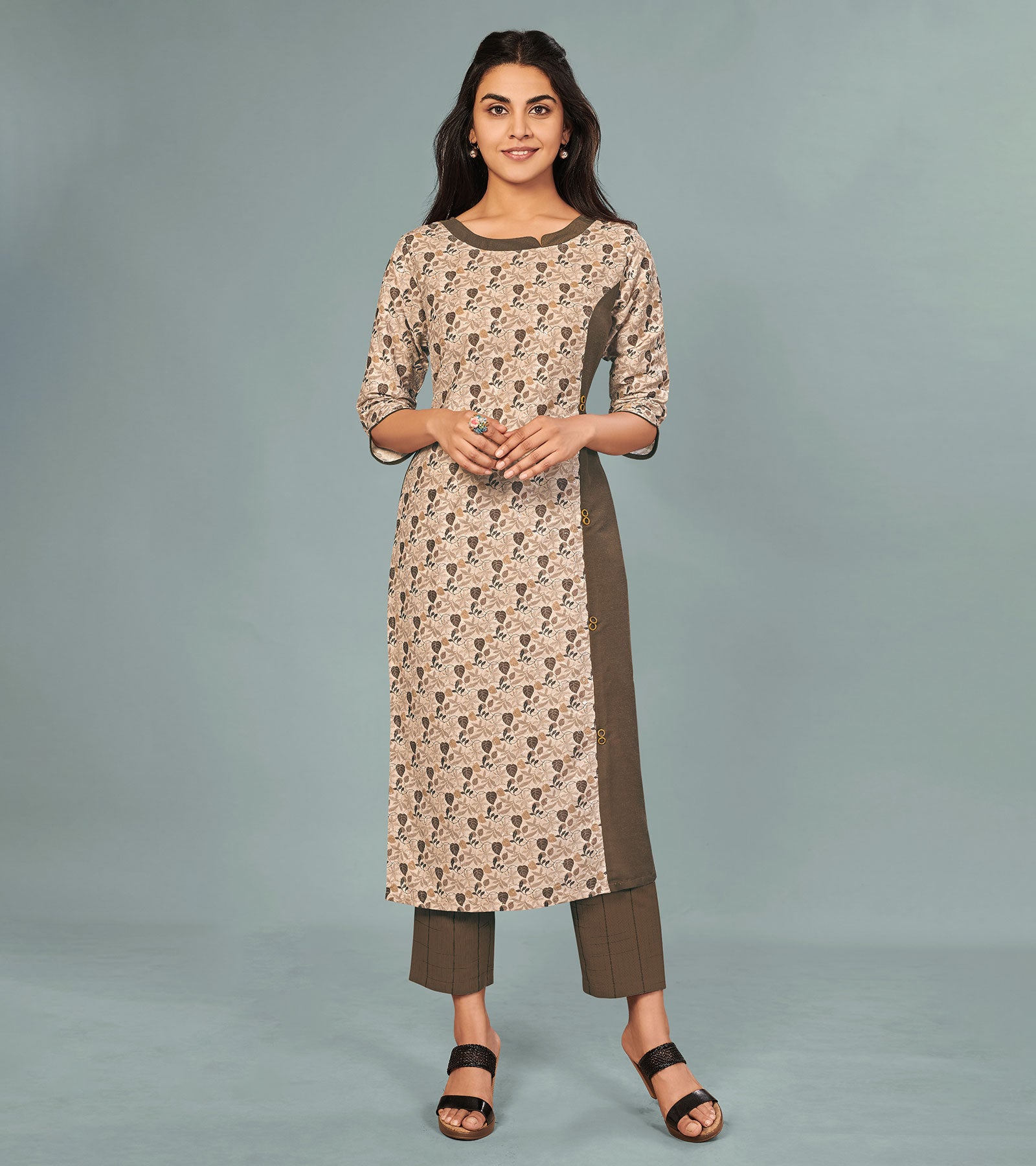 Laxmipati Viscose Chocolate Brown Straight Cut Kurti With Mask
