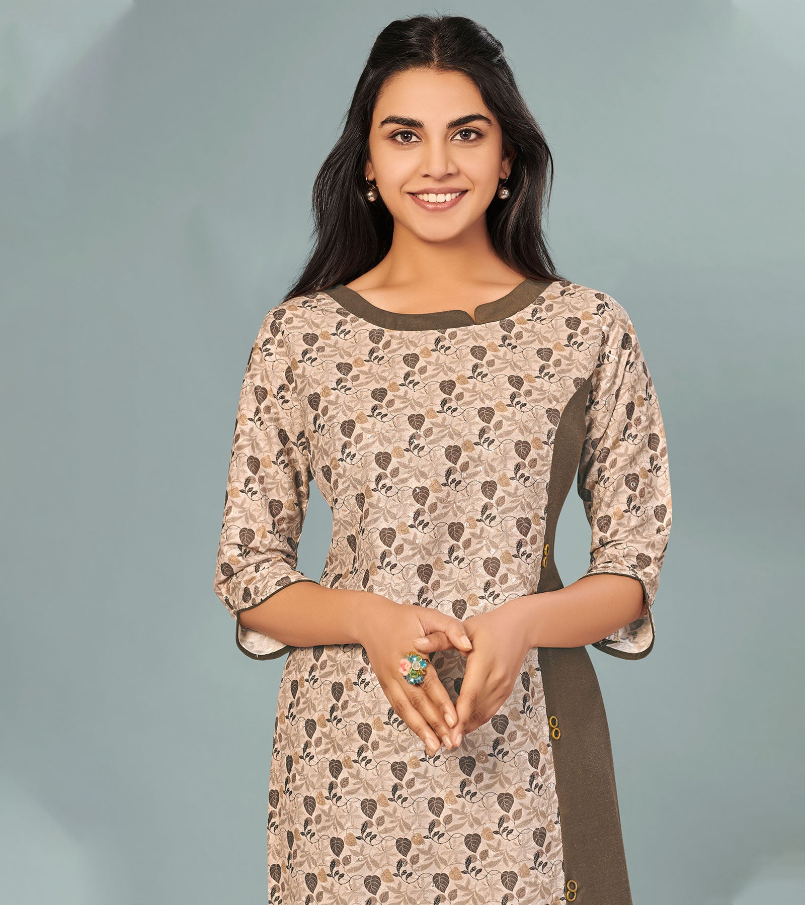 Laxmipati Viscose Chocolate Brown Straight Cut Kurti With Mask