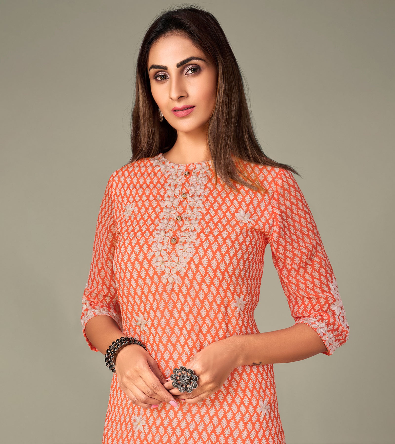 Laxmipati Georgate Tangy Red Straight Cut Kurti With Palazzo & Mask