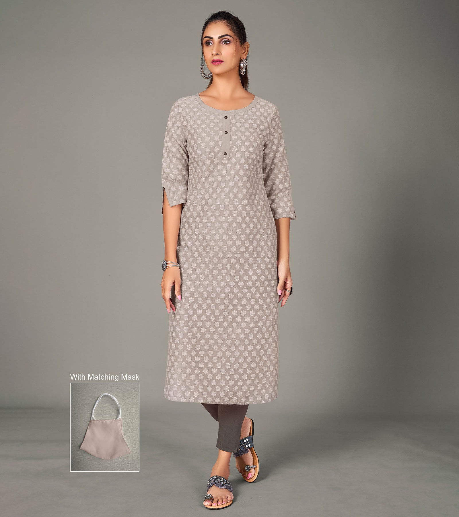 Laxmipati Spun Satin Pure Pink Straight Cut Kurti With Mask