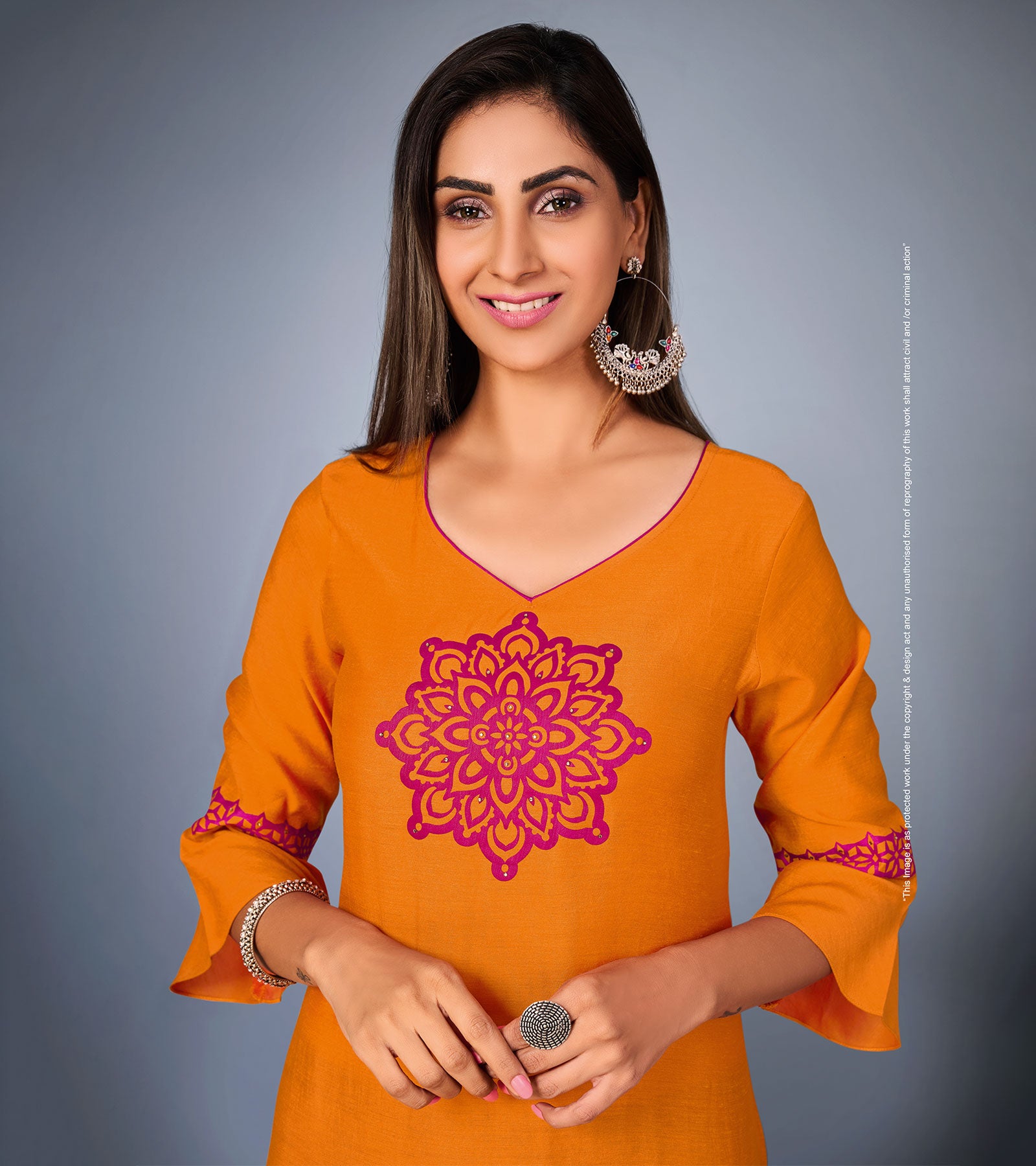 Laxmipati Sunny Satin Flag Orange Straight Cut Kurti With Mask