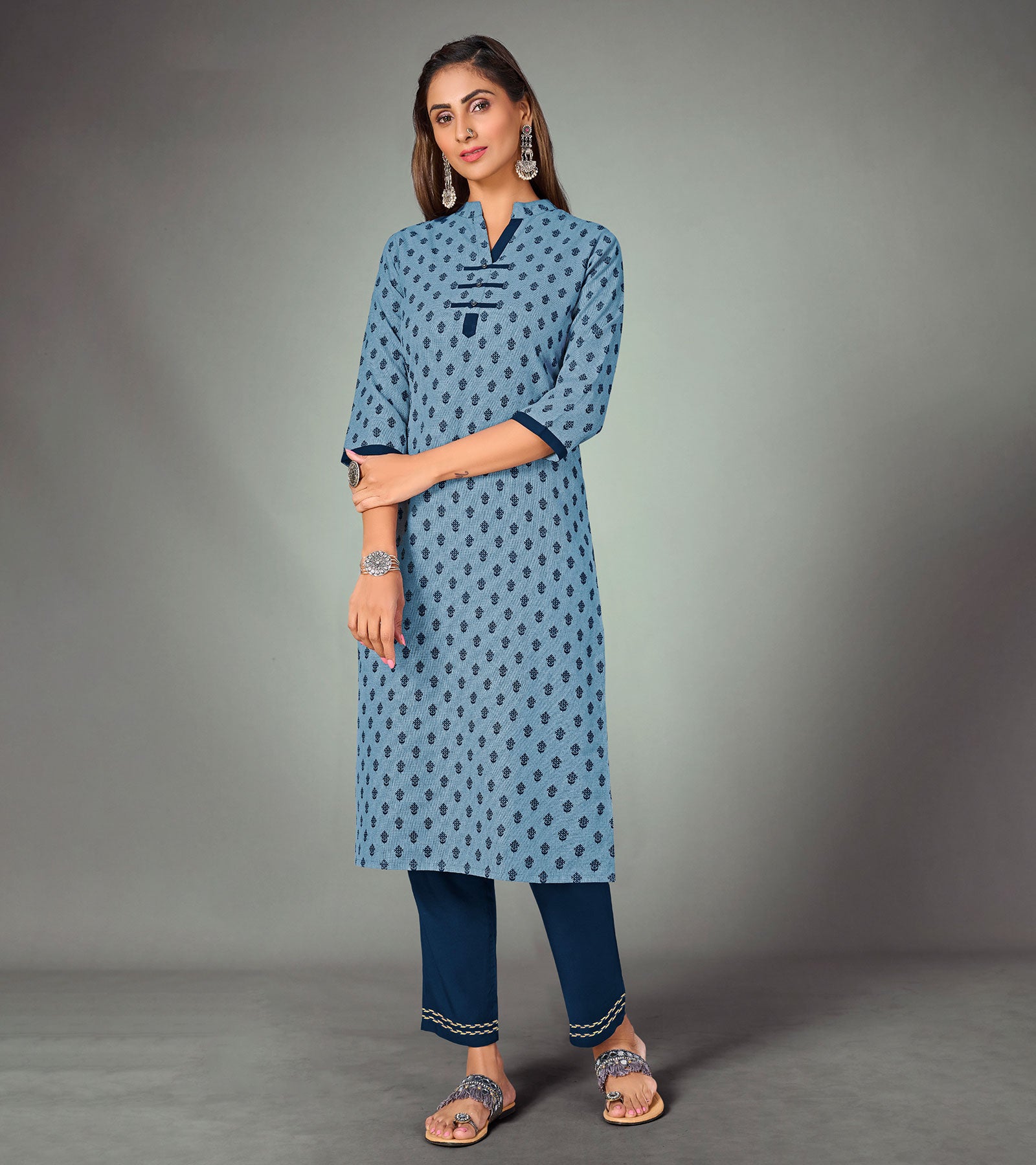 Laxmipati Blue Straight Cut Kurti With Narrow Slim Pant