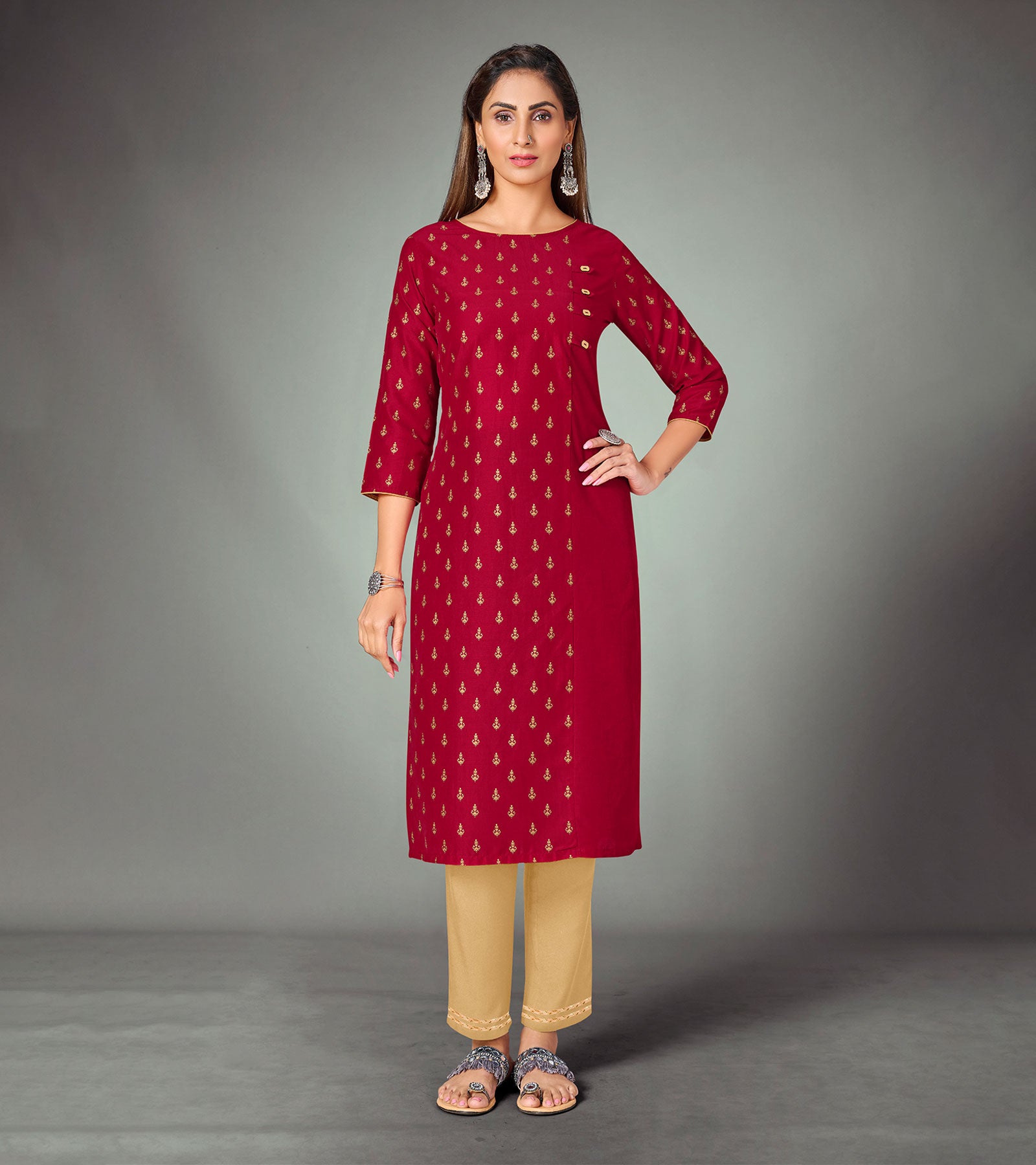 Laxmipati Mystic Maroon Straight Cut Kurti With Narrow Slim Pant