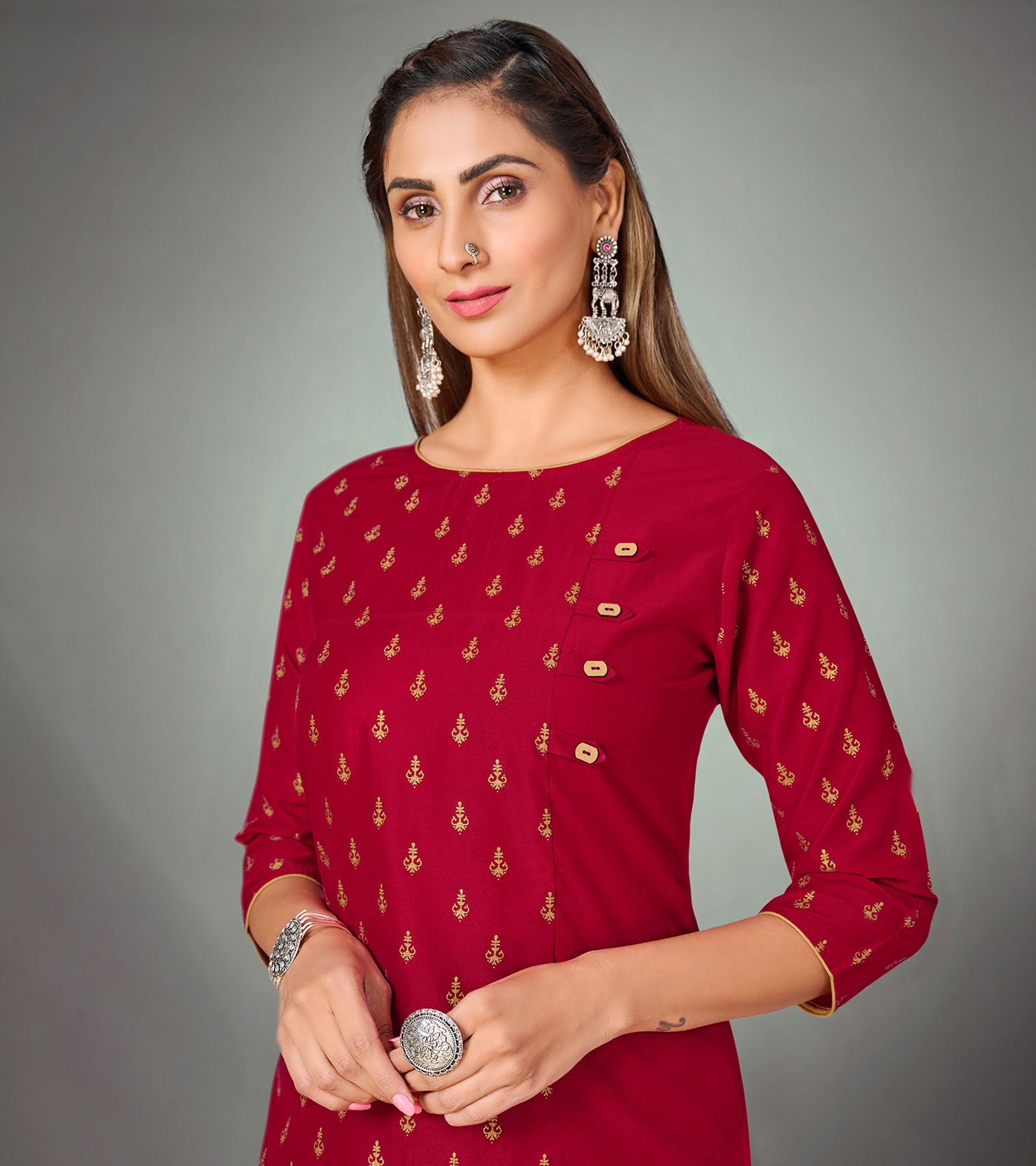 Laxmipati Mystic Maroon Straight Cut Kurti With Narrow Slim Pant