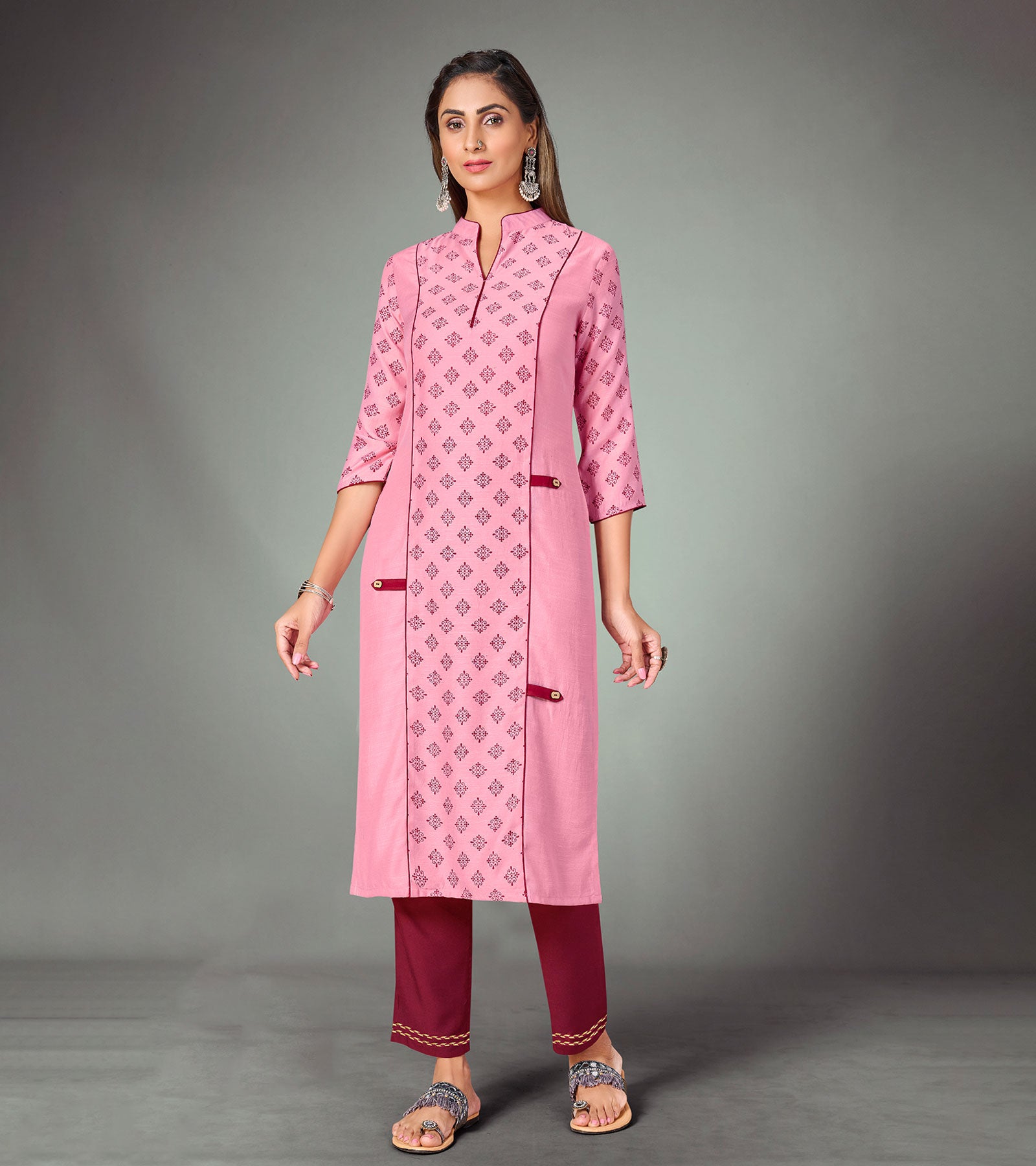 Laxmipati Ruby Pink Straight Cut Kurti With Narrow Slim Pant