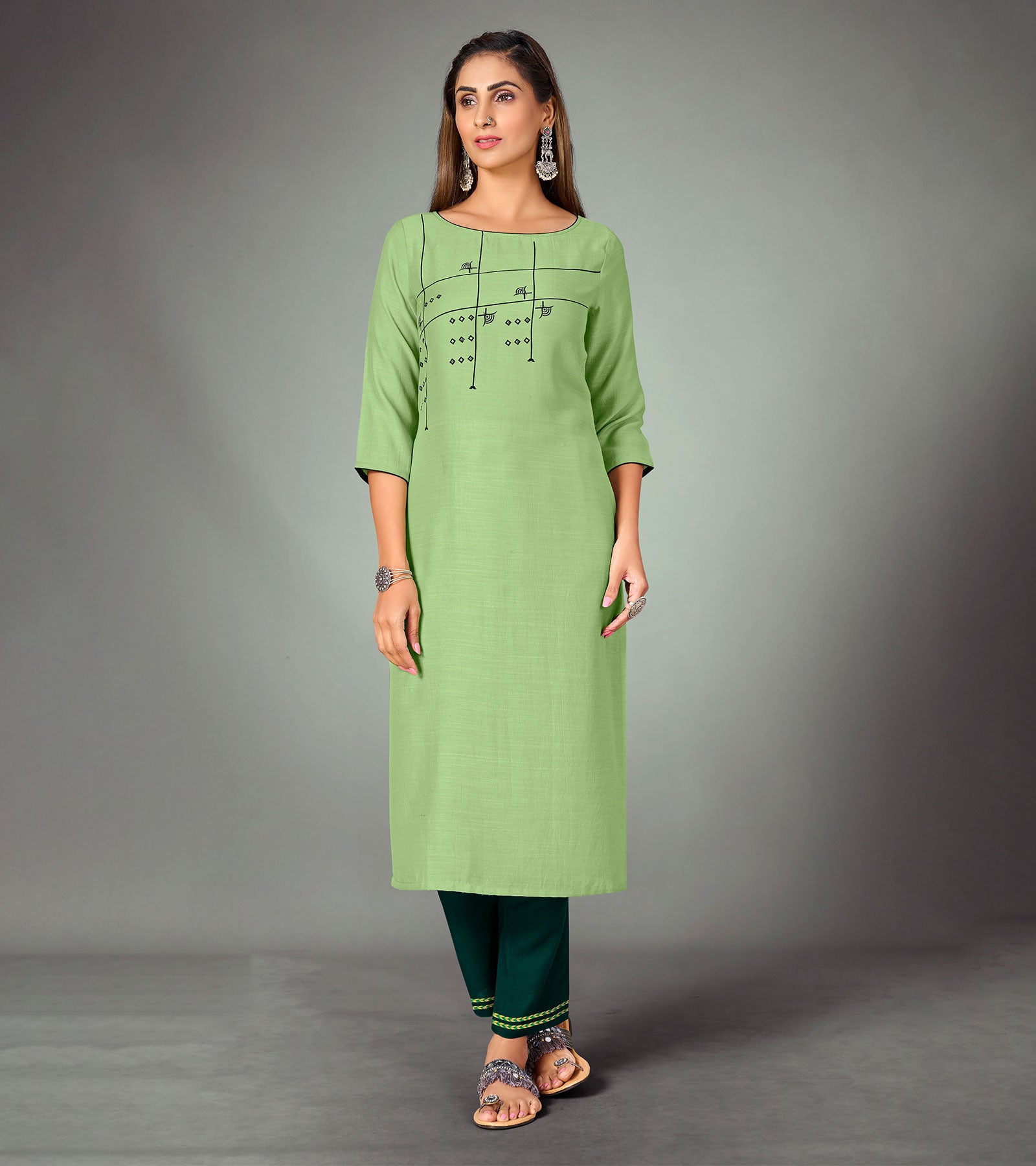 Laxmipati Mint Green Straight Cut Kurti With Narrow Slim Pant