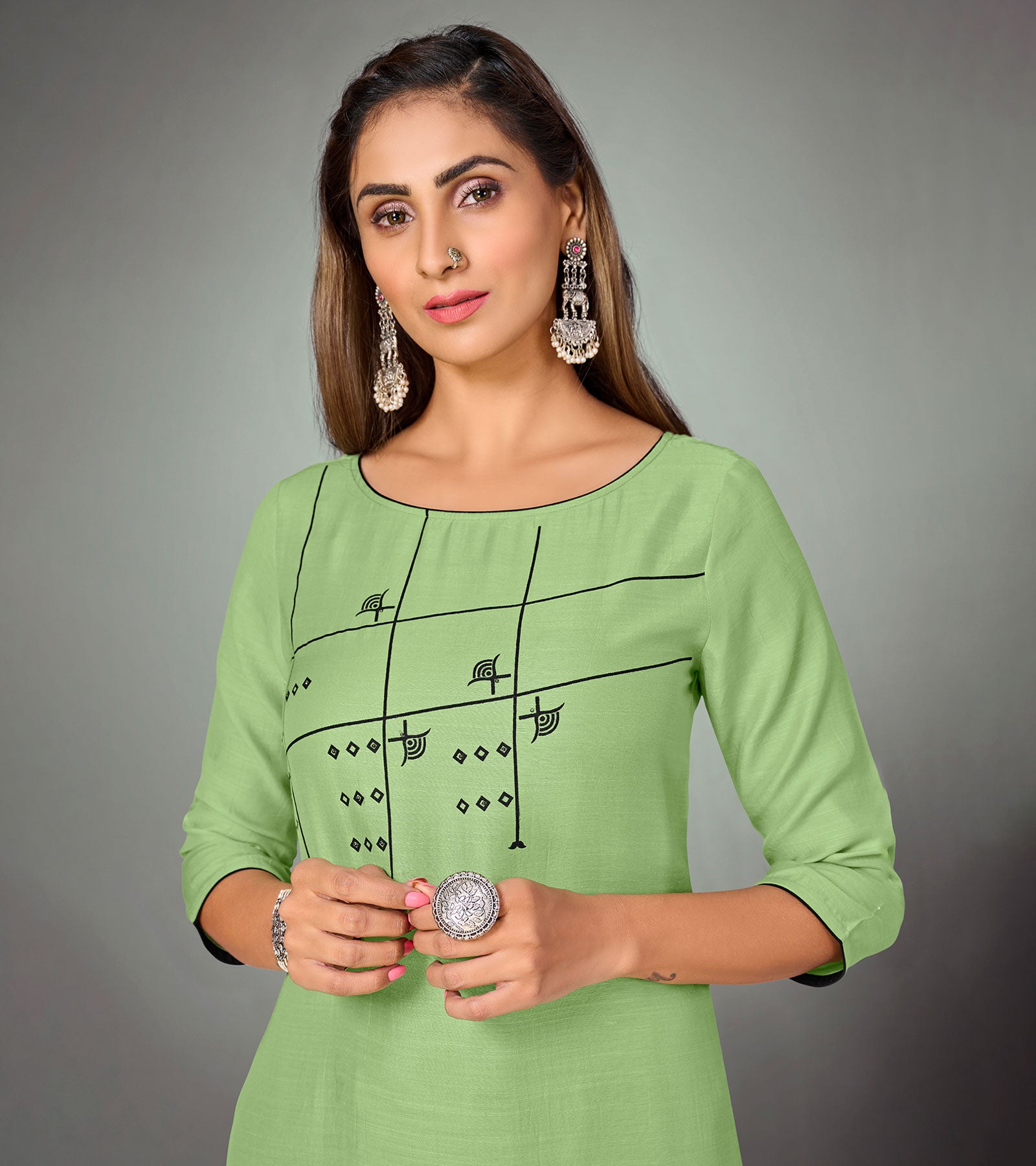 Laxmipati Mint Green Straight Cut Kurti With Narrow Slim Pant