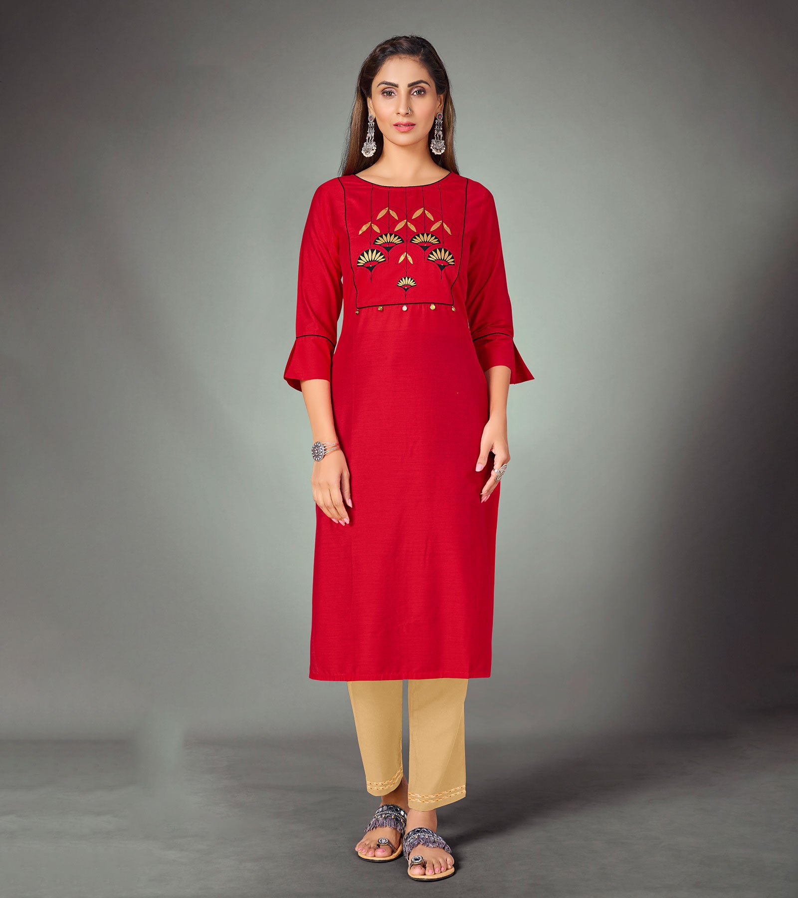 Laxmipati Valentine Red Straight Cut Kurti With Narrow Slim Pant