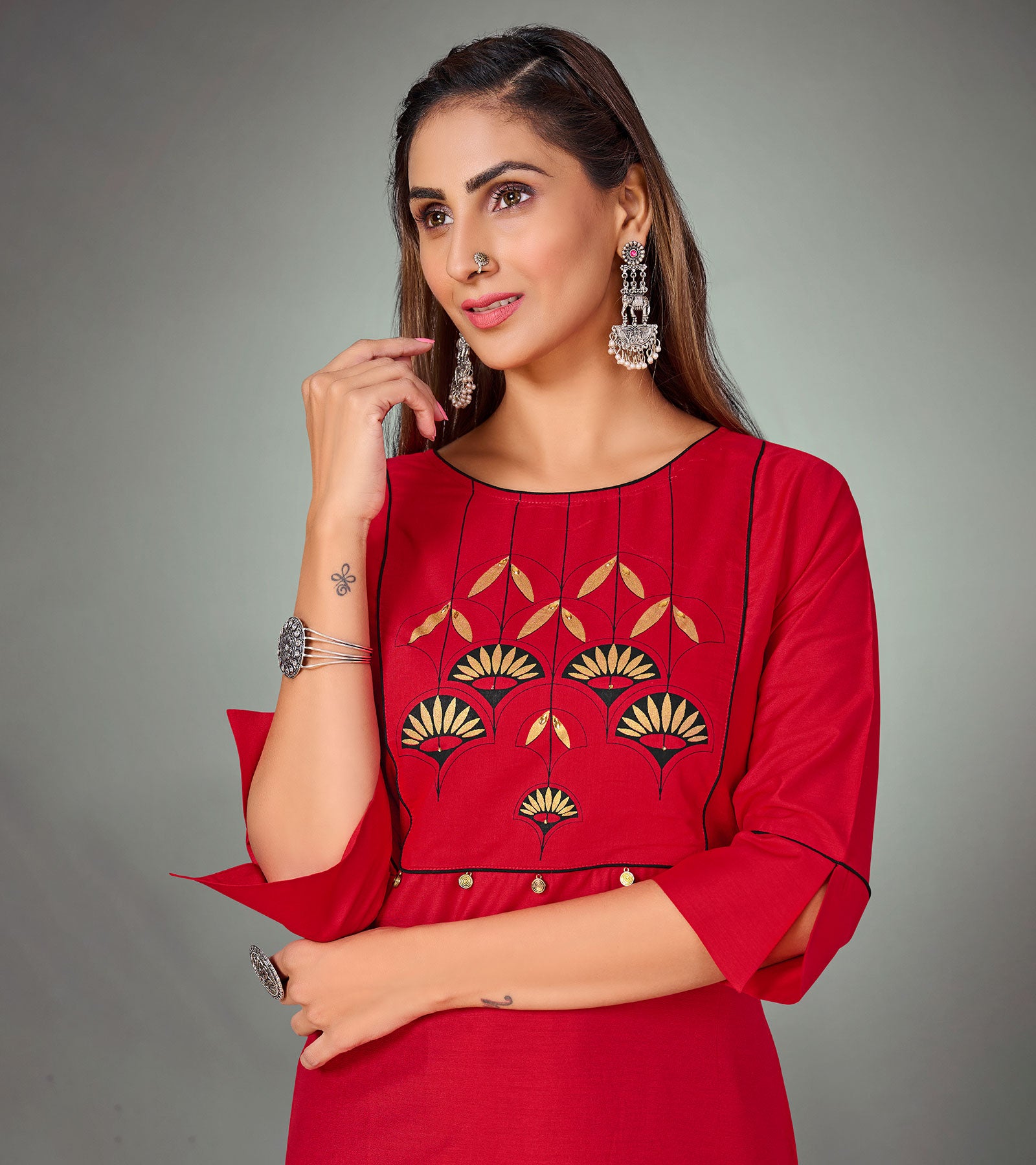 Laxmipati Valentine Red Straight Cut Kurti With Narrow Slim Pant