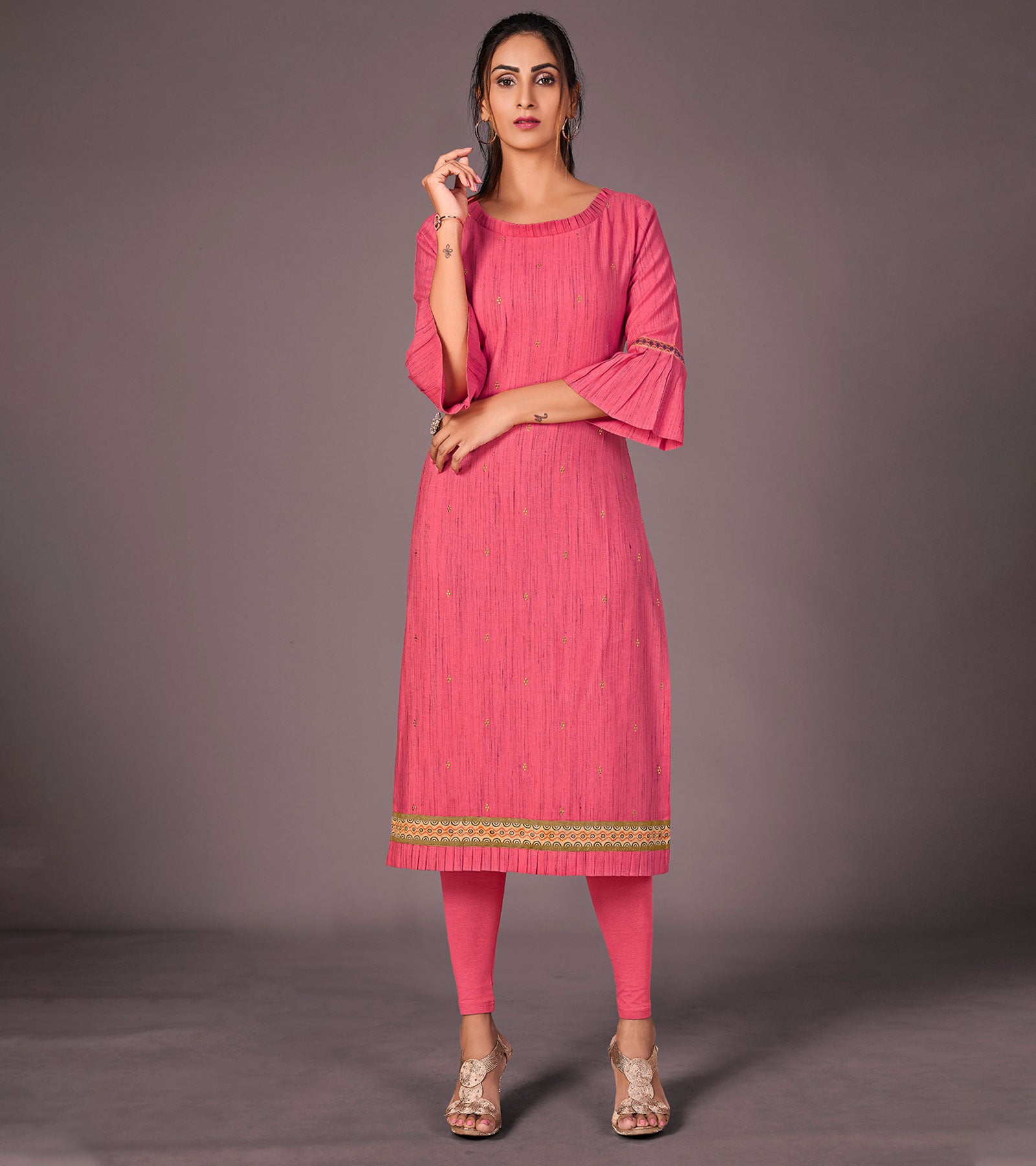 Laxmipati Cotton Viscose Preety Pink Straight Cut Kurti With Mask