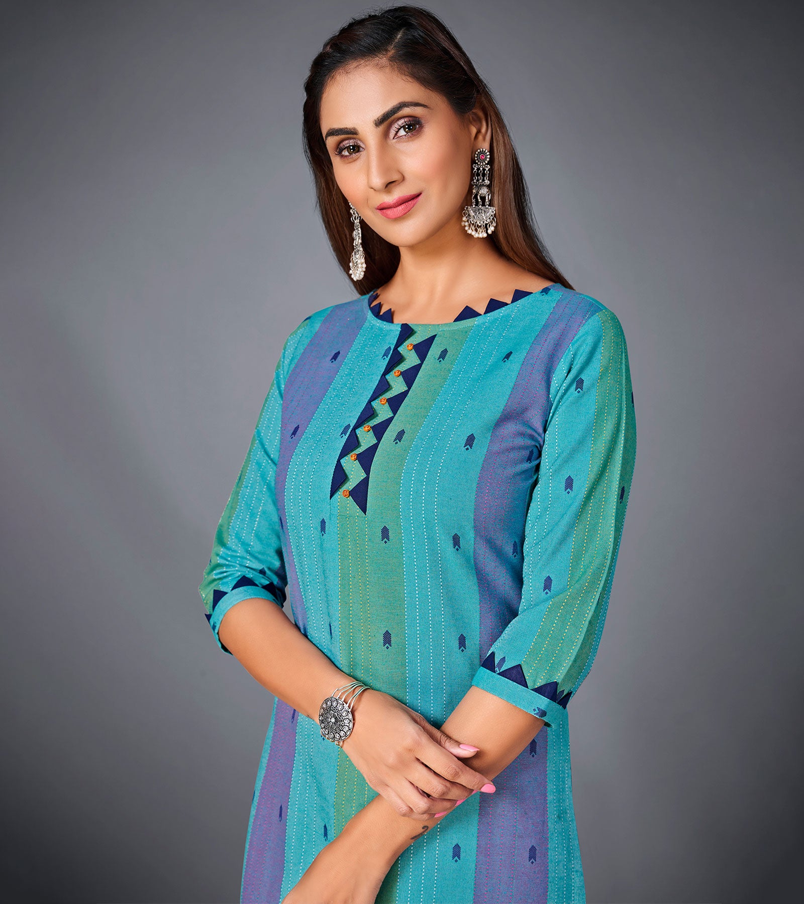 Laxmipati Pure Cotton Sky Blue Straight Cut Kurti With Mask