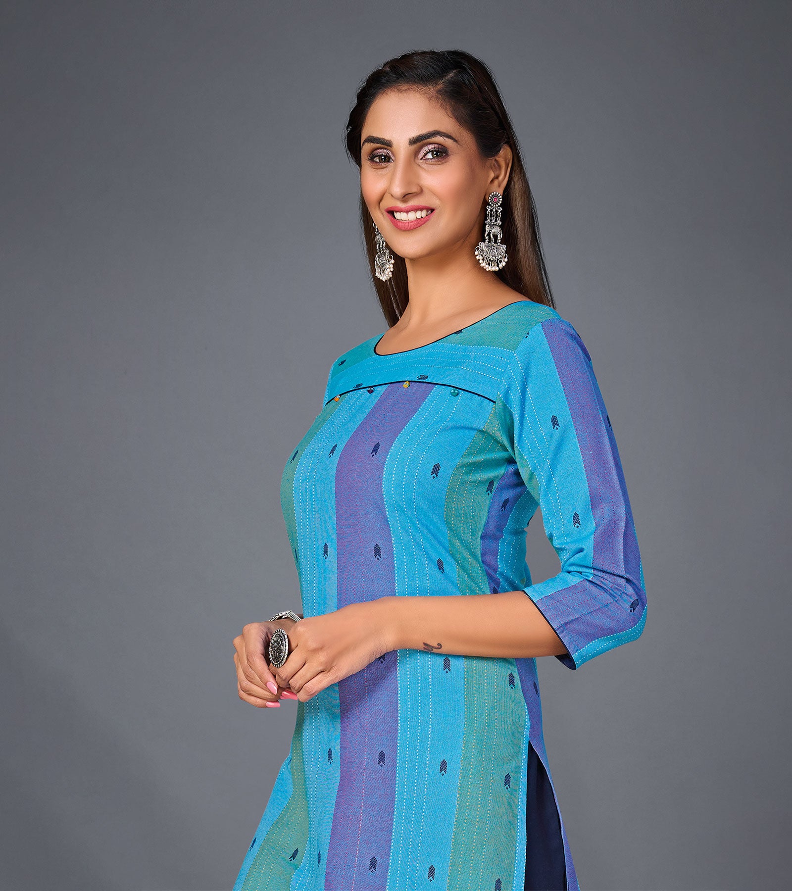 Laxmipati Pure Cotton Levendor Blue Straight Cut Kurti With Mask