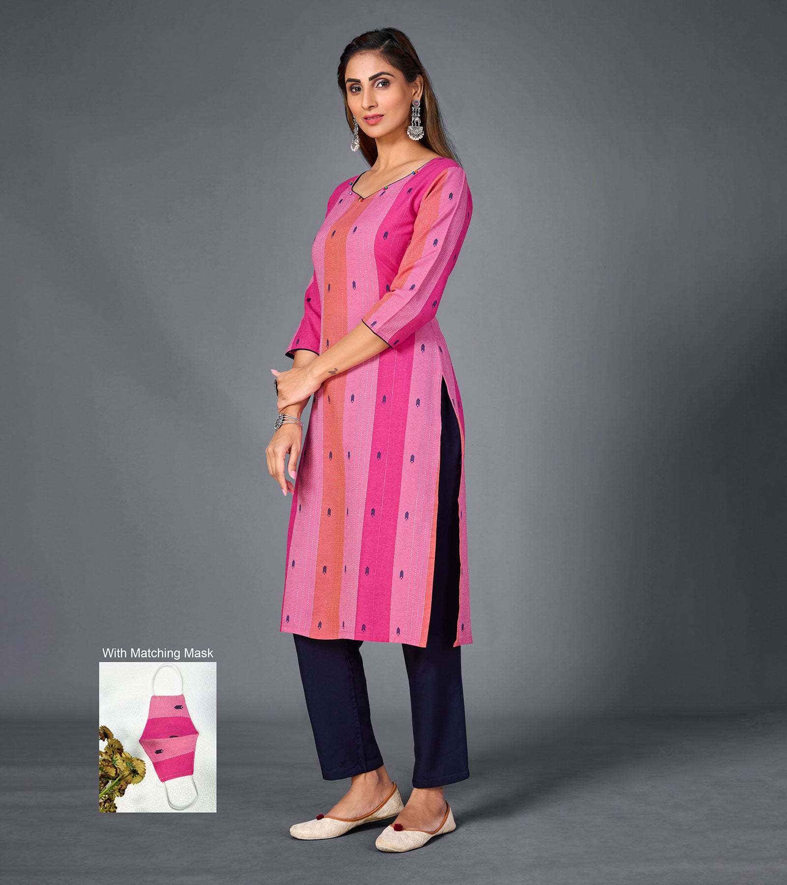 Laxmipati Pure Cotton Cotton Cany Straight Cut Kurti With Mask