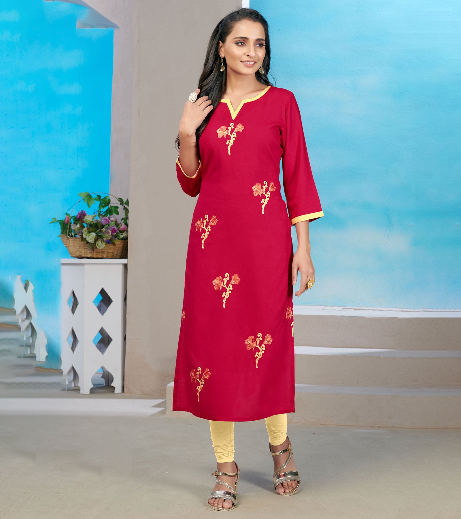 Laxmipati Rayon Deep Maroon Straight Cut Kurti