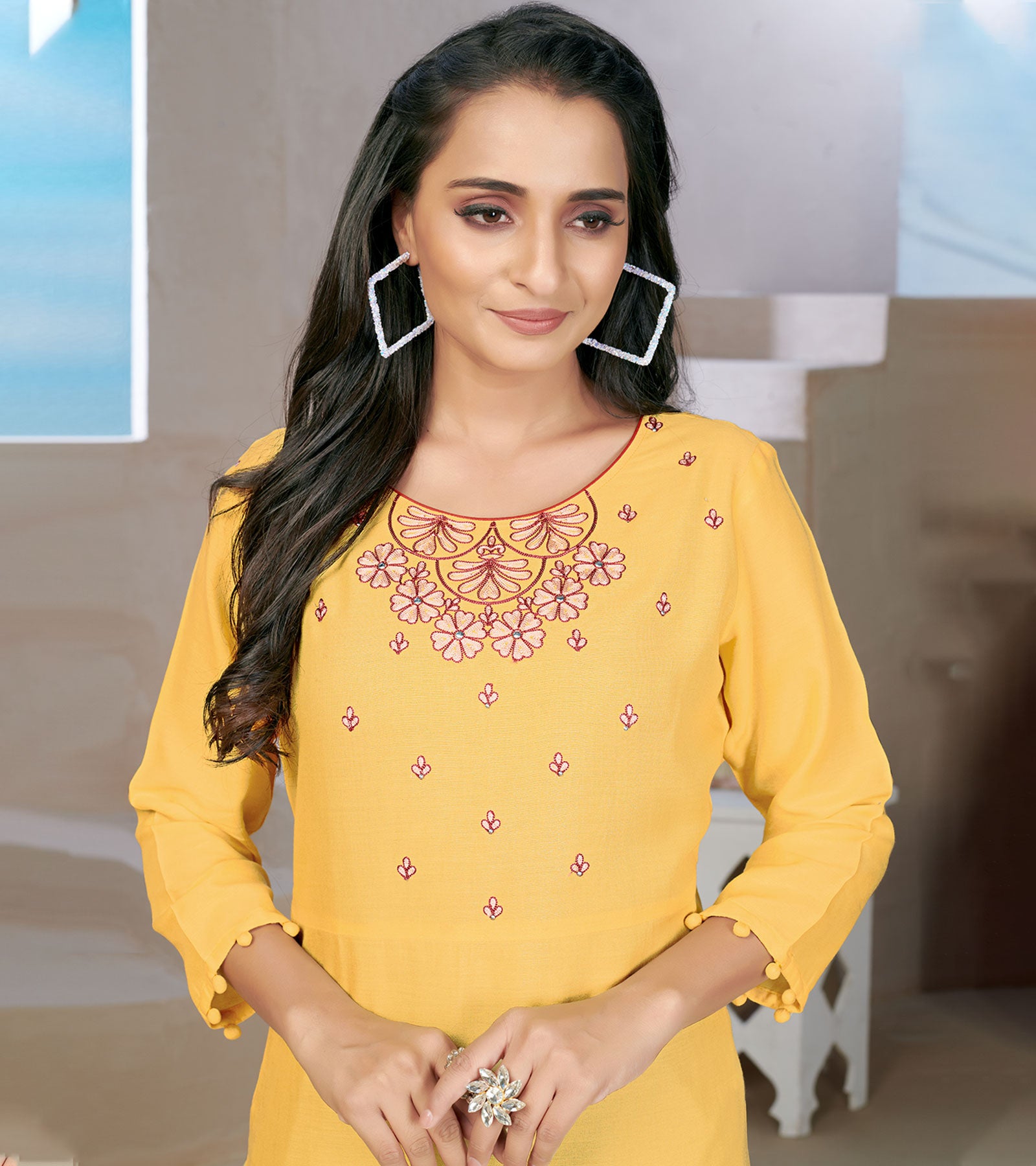 Laxmipati Rayon Bumble Bee Yellow Straight Cut Kurti