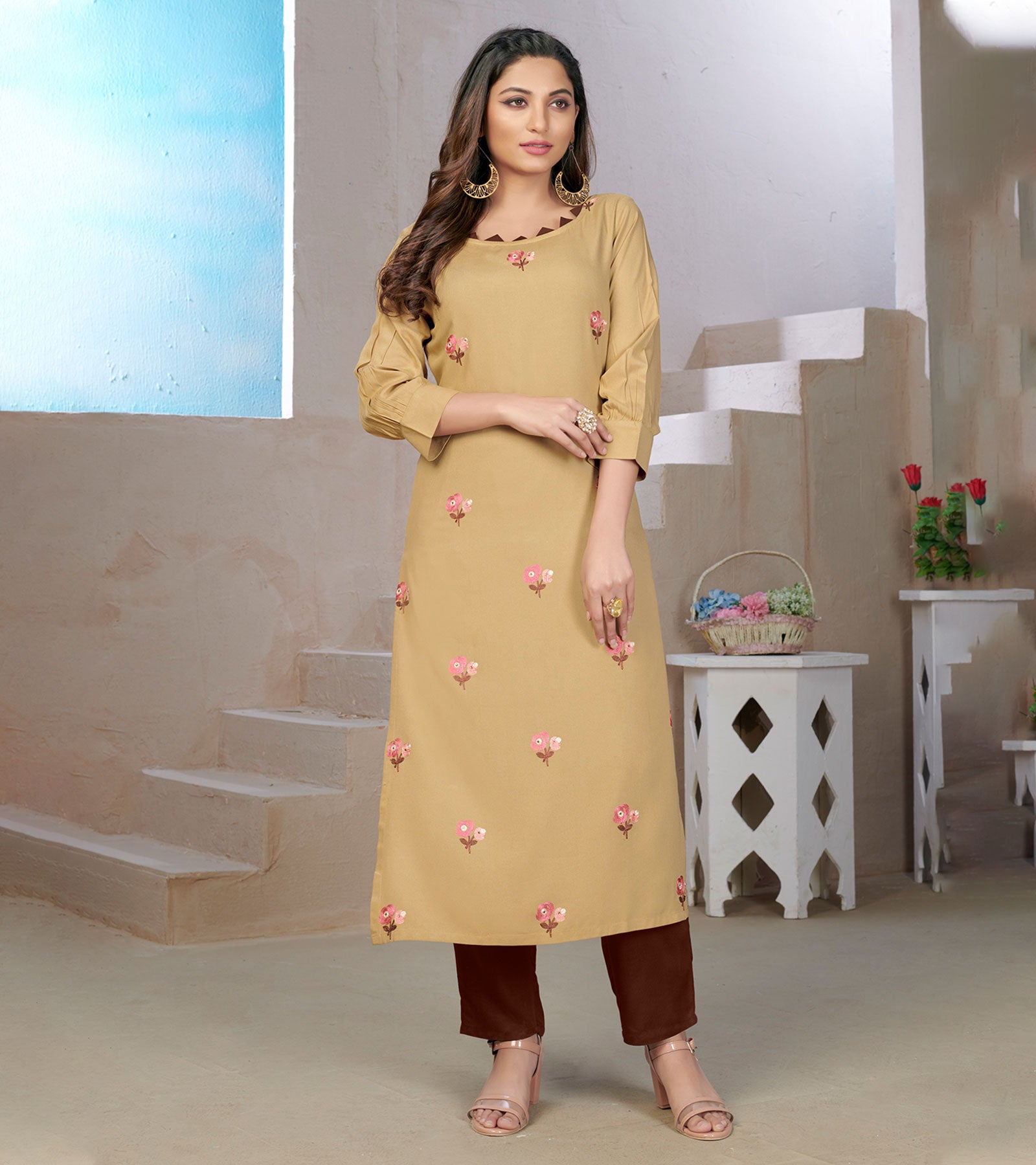 Laxmipati Rayon Tomato Red Straight Cut Kurti