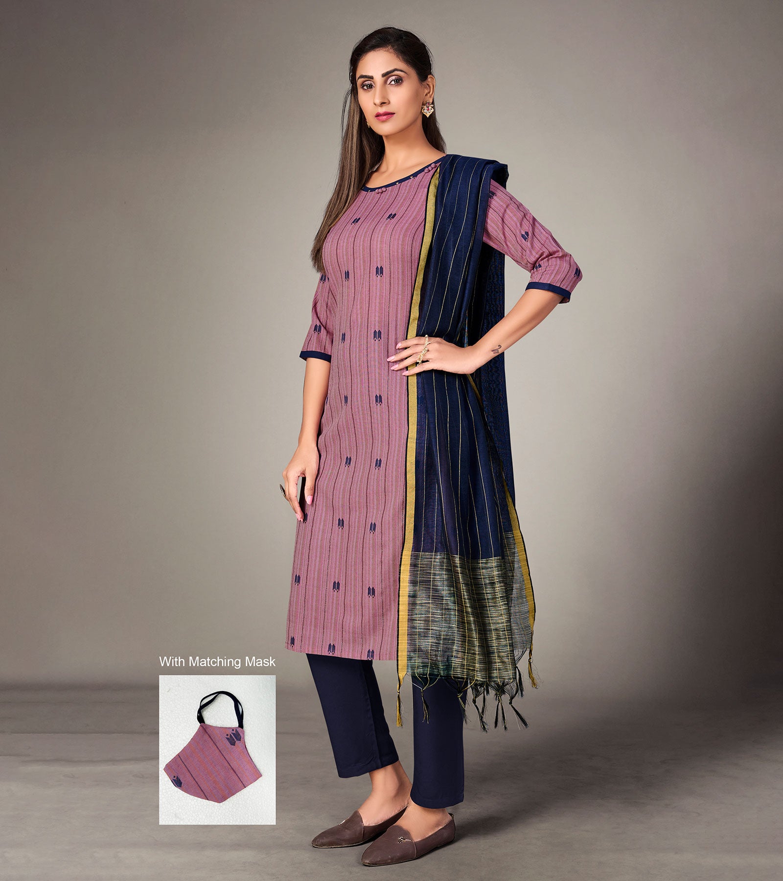 Laxmipati Pure Cotton Dusty Purple Contract Dobby Designs With Duppata & Pant