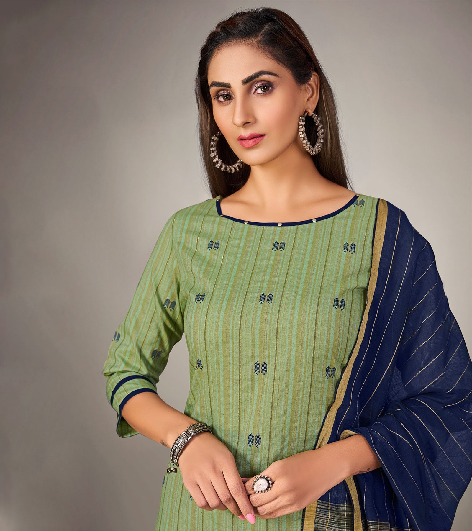 Laxmipati Pure Cotton Leaf Green Contract Dobby Designs With Duppata & Pant