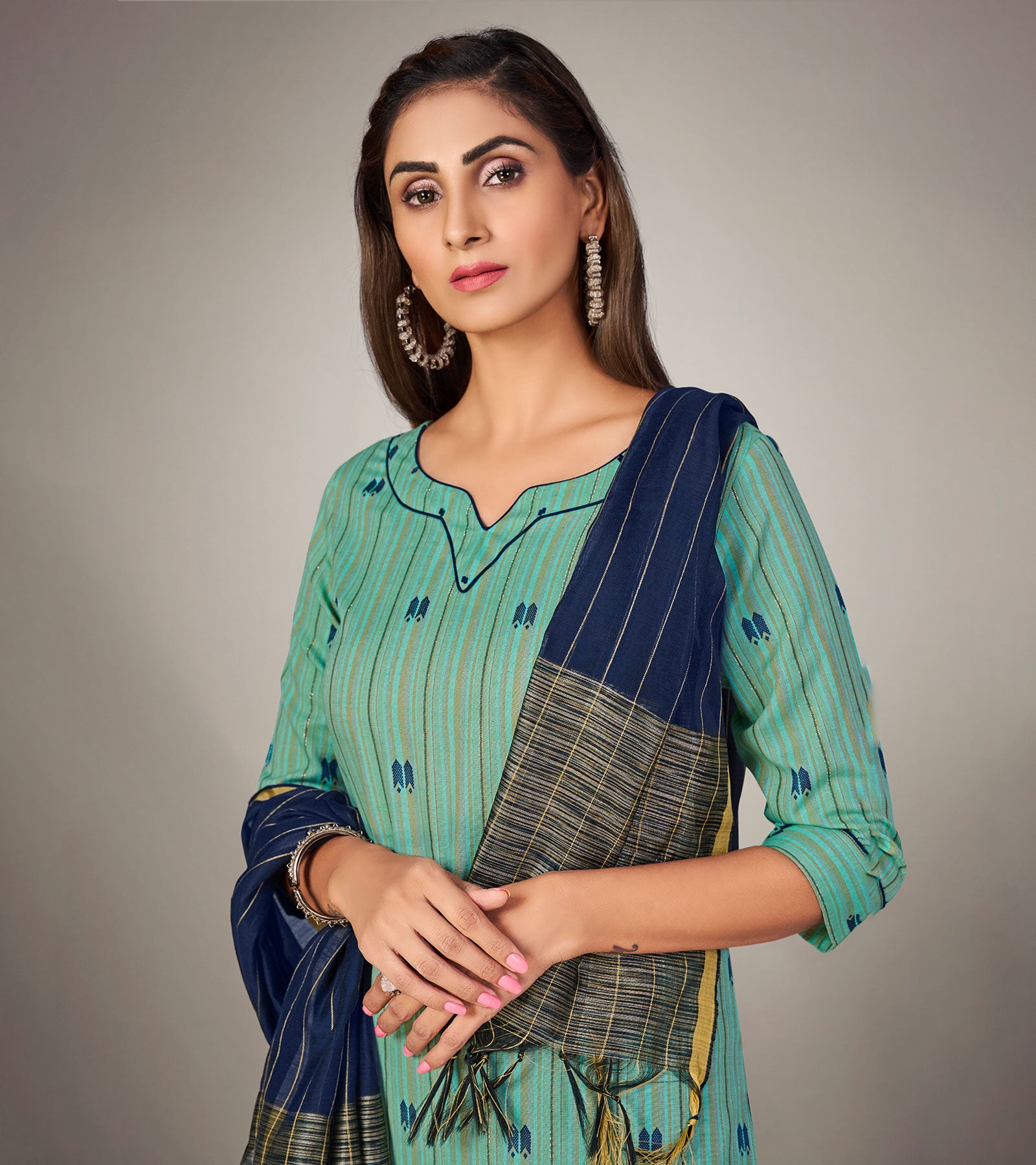 Laxmipati Pure Cotton Turquoise Green Contract Dobby Designs With Duppata & Pant