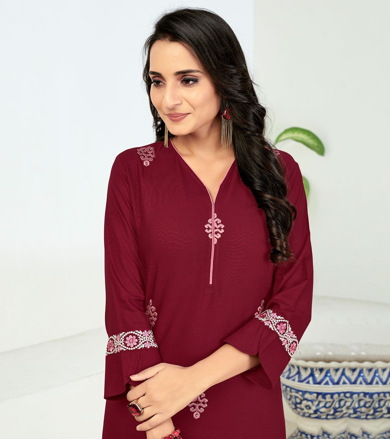 Laxmipati Rayon Mystery Maroon Straight Cut Kurti With Pant