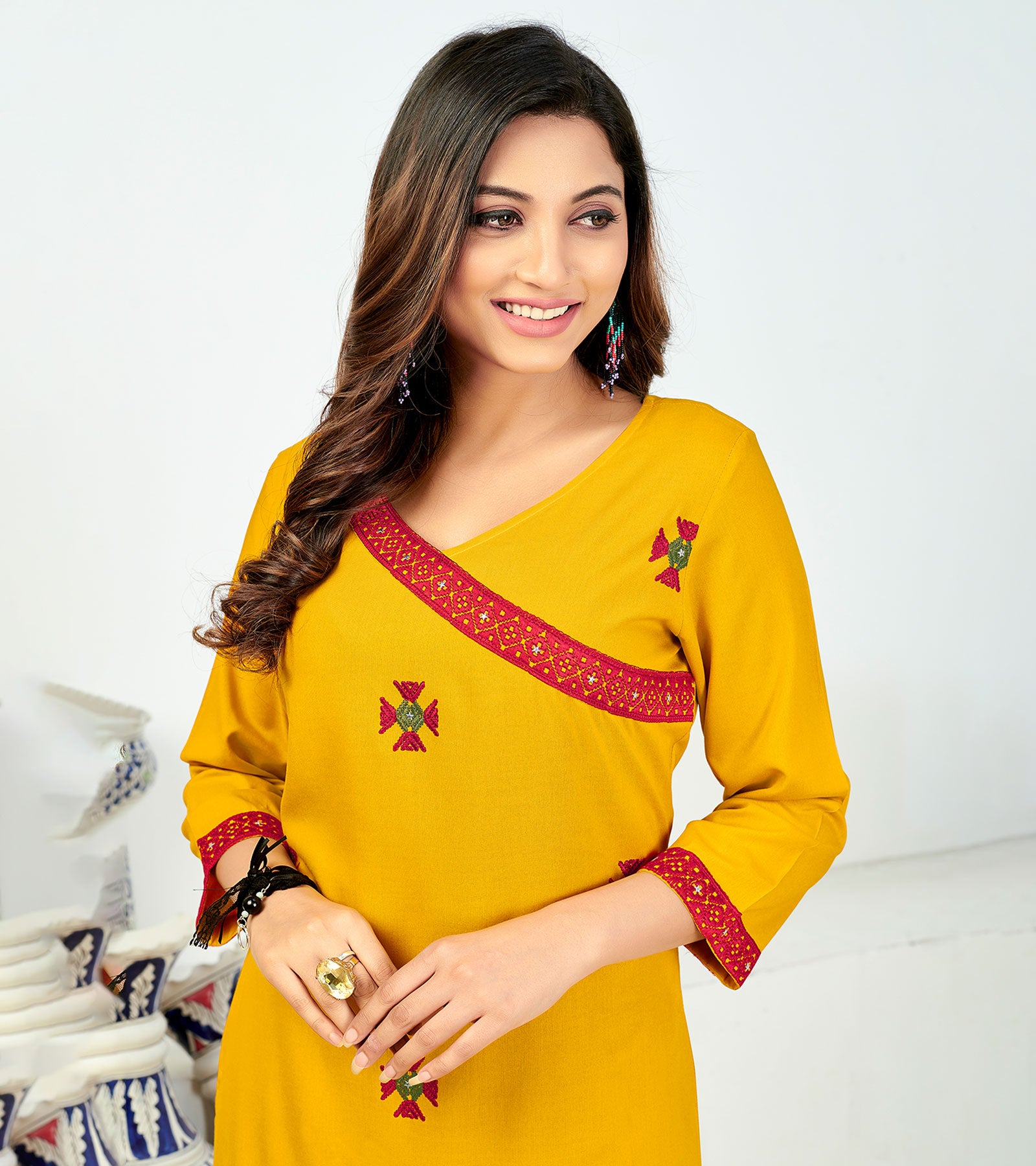 Laxmipati Rayon Gusto Gold Straight Cut Kurti With Pant