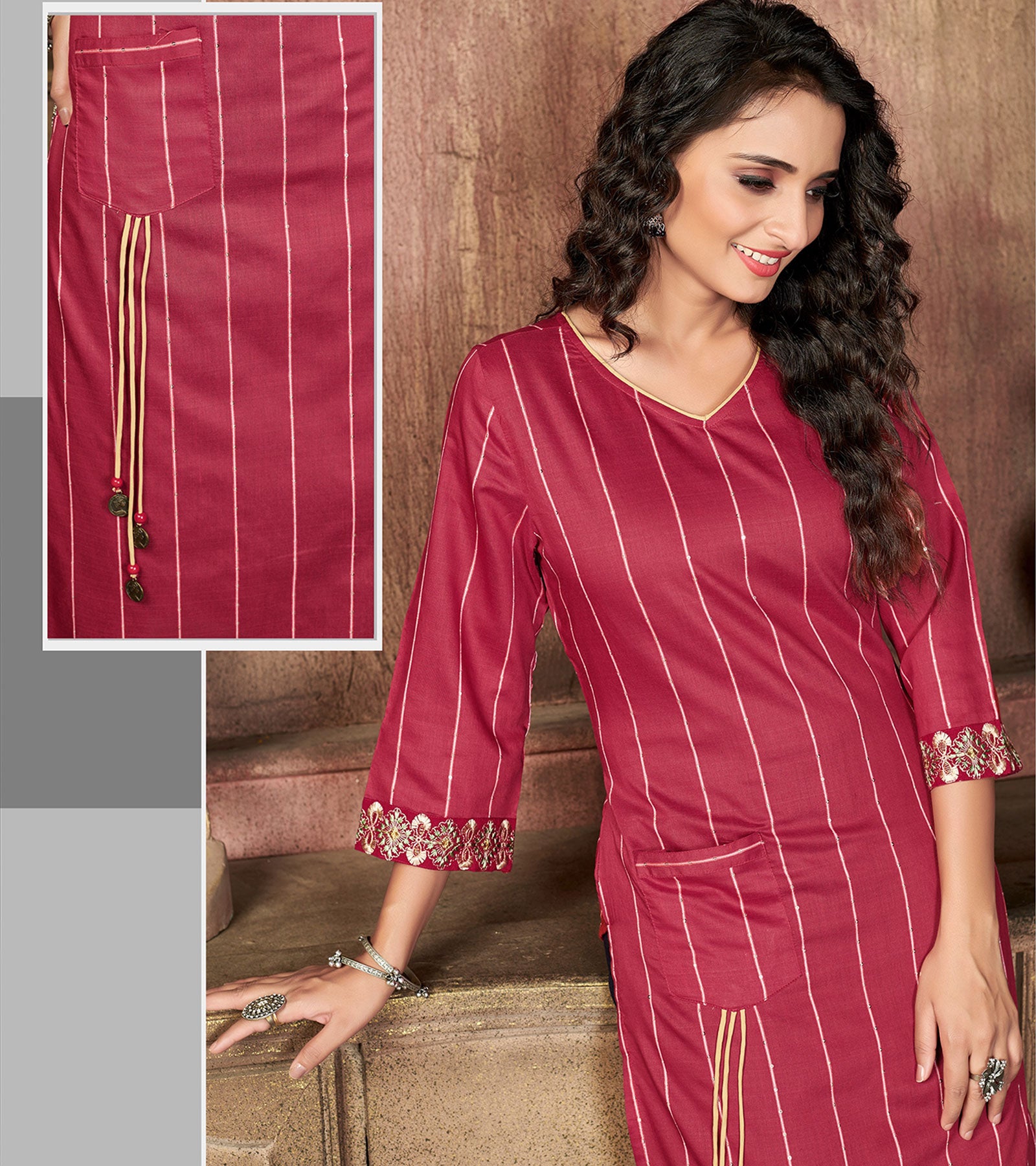 Laxmipati Chanderi Cotton Rapunzal Red Straight Cut Kurti With Mask