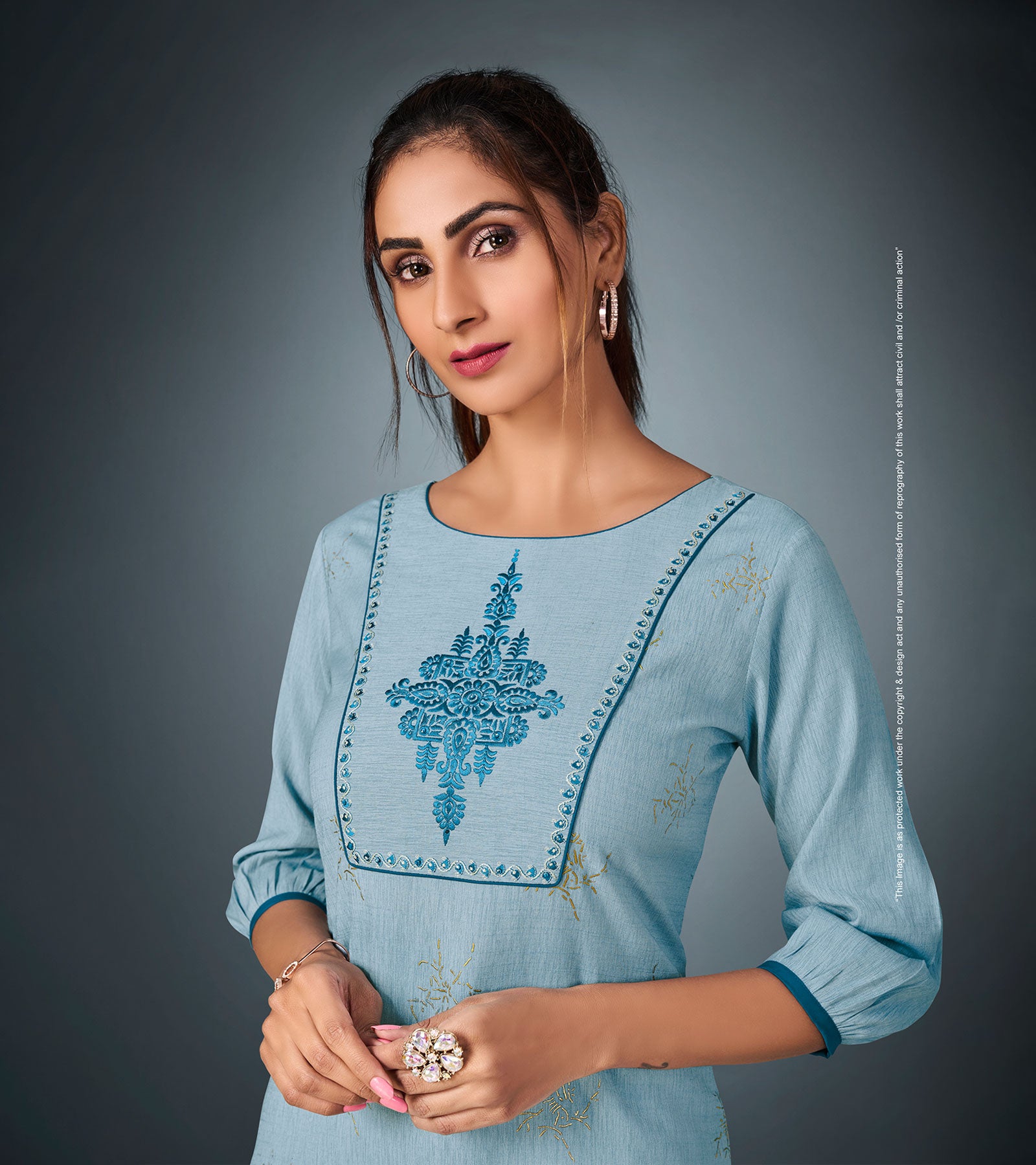 Laxmipati Cotton Paitel Blue Straight Cut Kurti With Pant & Mask