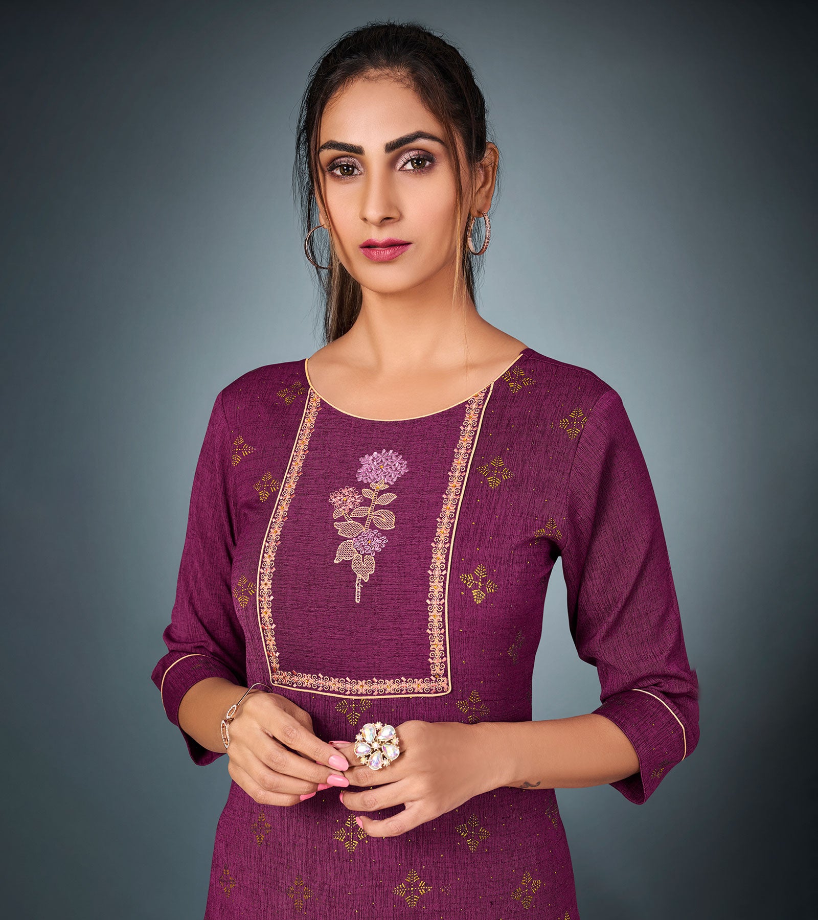 Laxmipati Cotton Violet Straight Cut Kurti With Pant & Mask