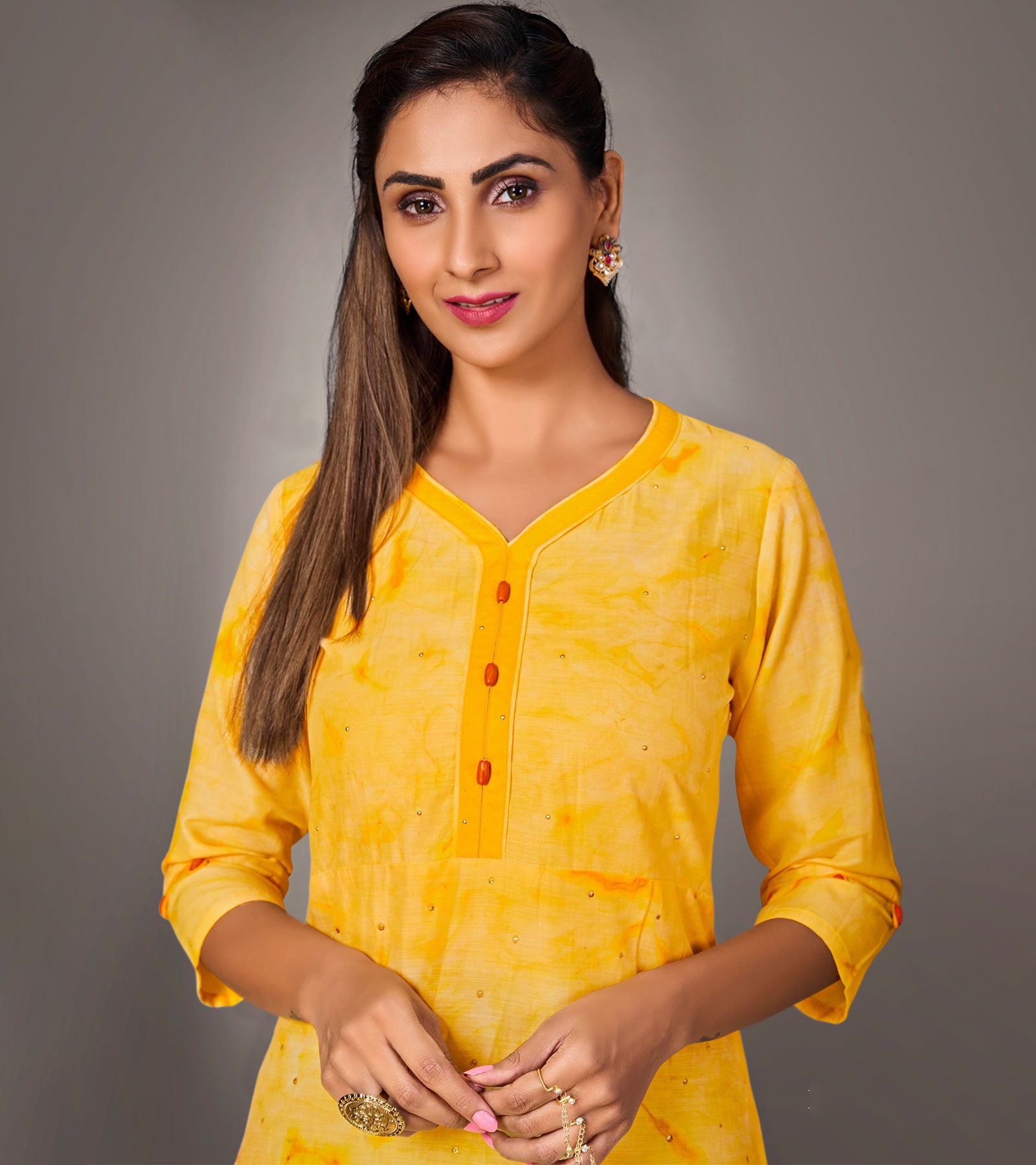 Laxmipati Mosul Cotton Corn Yellow Straight Cut Kurti With Pant & Mask