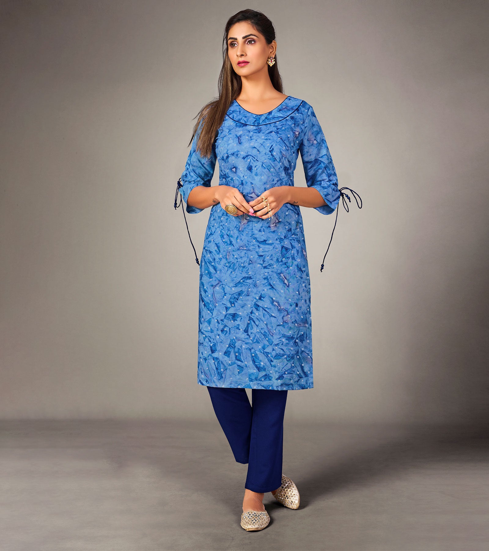 Laxmipati Mosul Cotton Neon Blue Straight Cut Kurti With Pant & Mask
