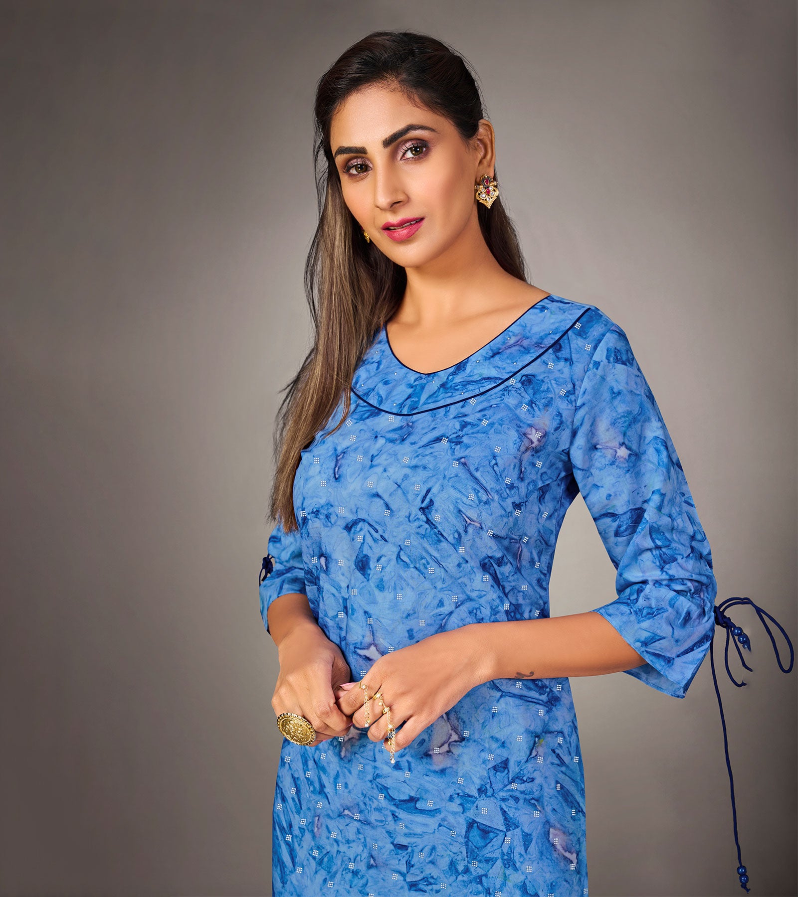 Laxmipati Mosul Cotton Neon Blue Straight Cut Kurti With Pant & Mask