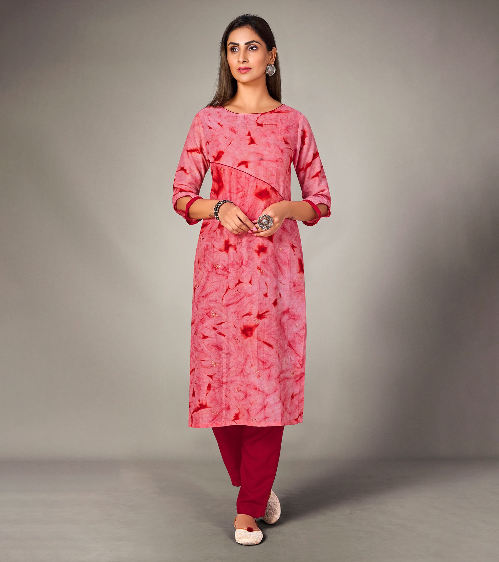 Laxmipati Mosul Cotton Crimson Red Straight Cut Kurti With Pant & Mask