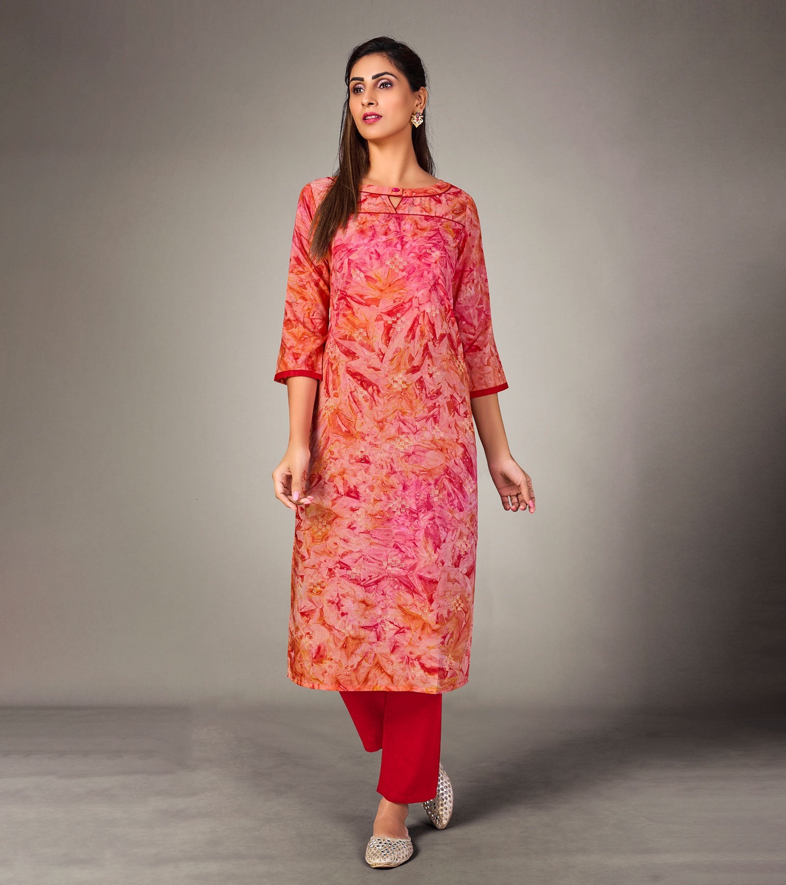 Laxmipati Mosul Cotton Rasbberry Red Straight Cut Kurti With Pant & Mask