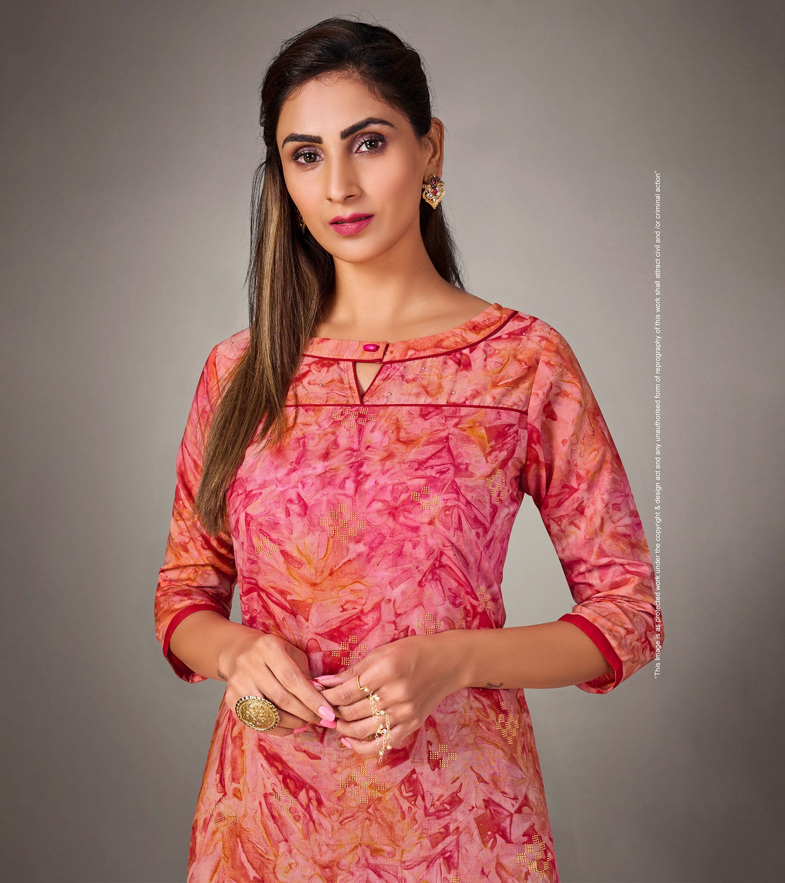 Laxmipati Mosul Cotton Rasbberry Red Straight Cut Kurti With Pant & Mask