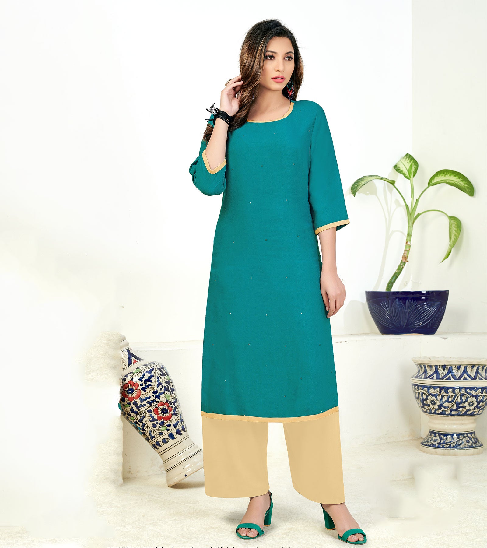 Laxmipati Poli Candy Cervlean Blue Straight Cut Kurti With Mask