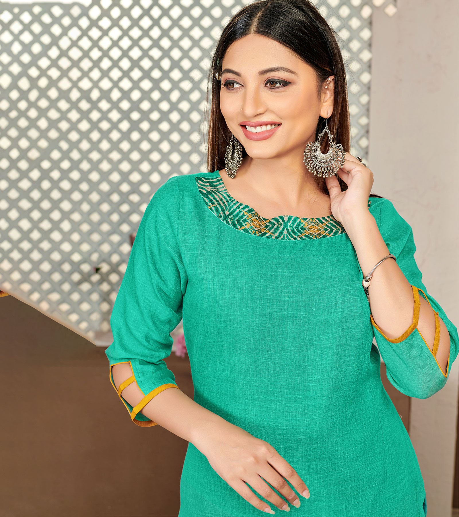 Laxmipati Lamten Linen Grass Green Straight Cut Kurti With Mask