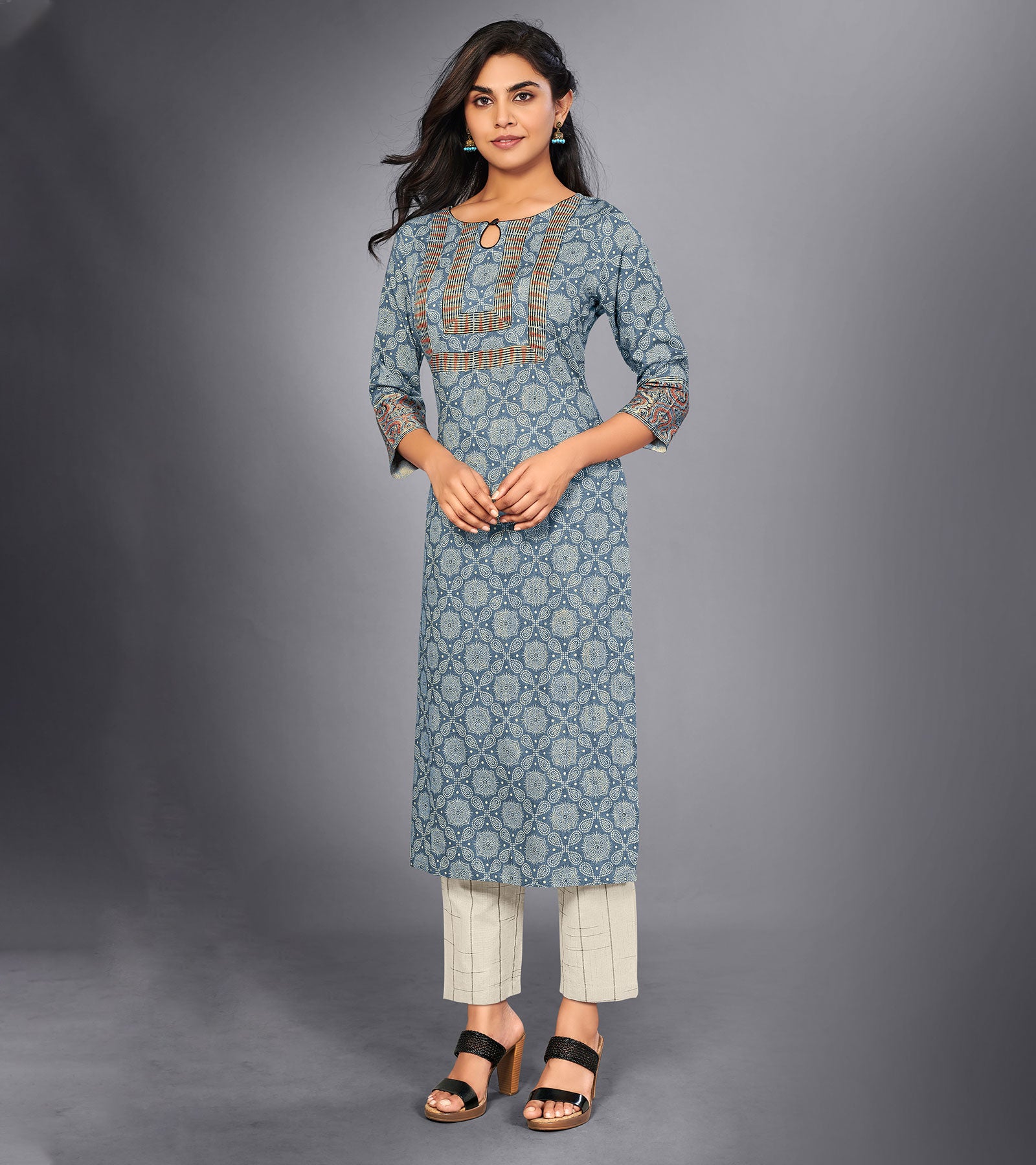 Laxmipati Light Blue Straight Cut Kurti With Digital Print