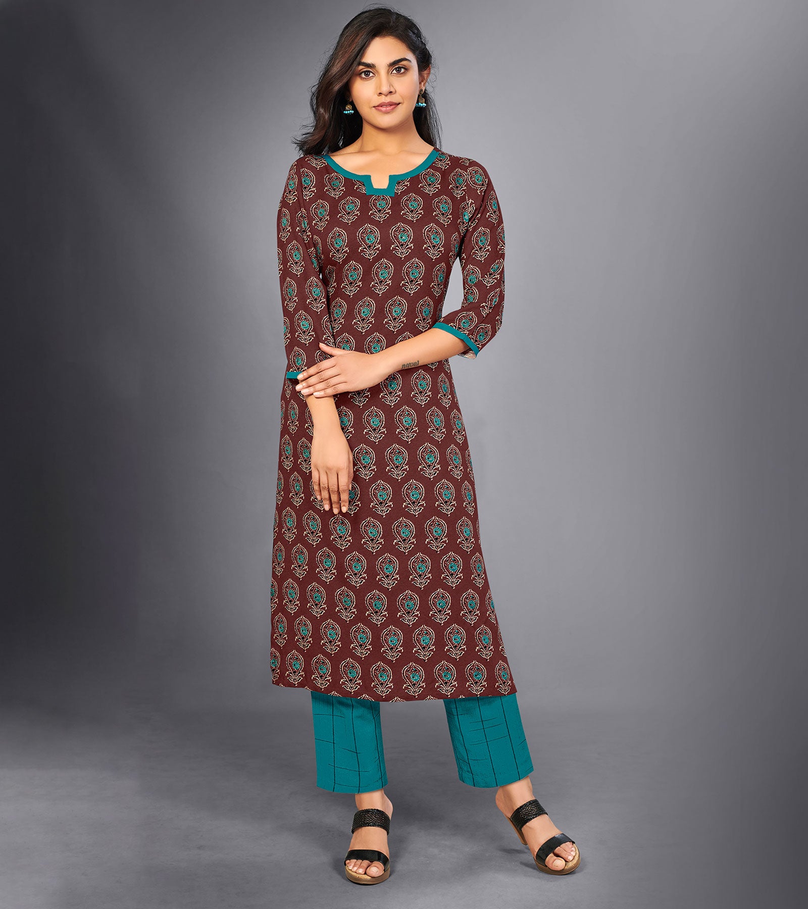 Laxmipati Rose Brown Straight Cut Kurti With Digital Print