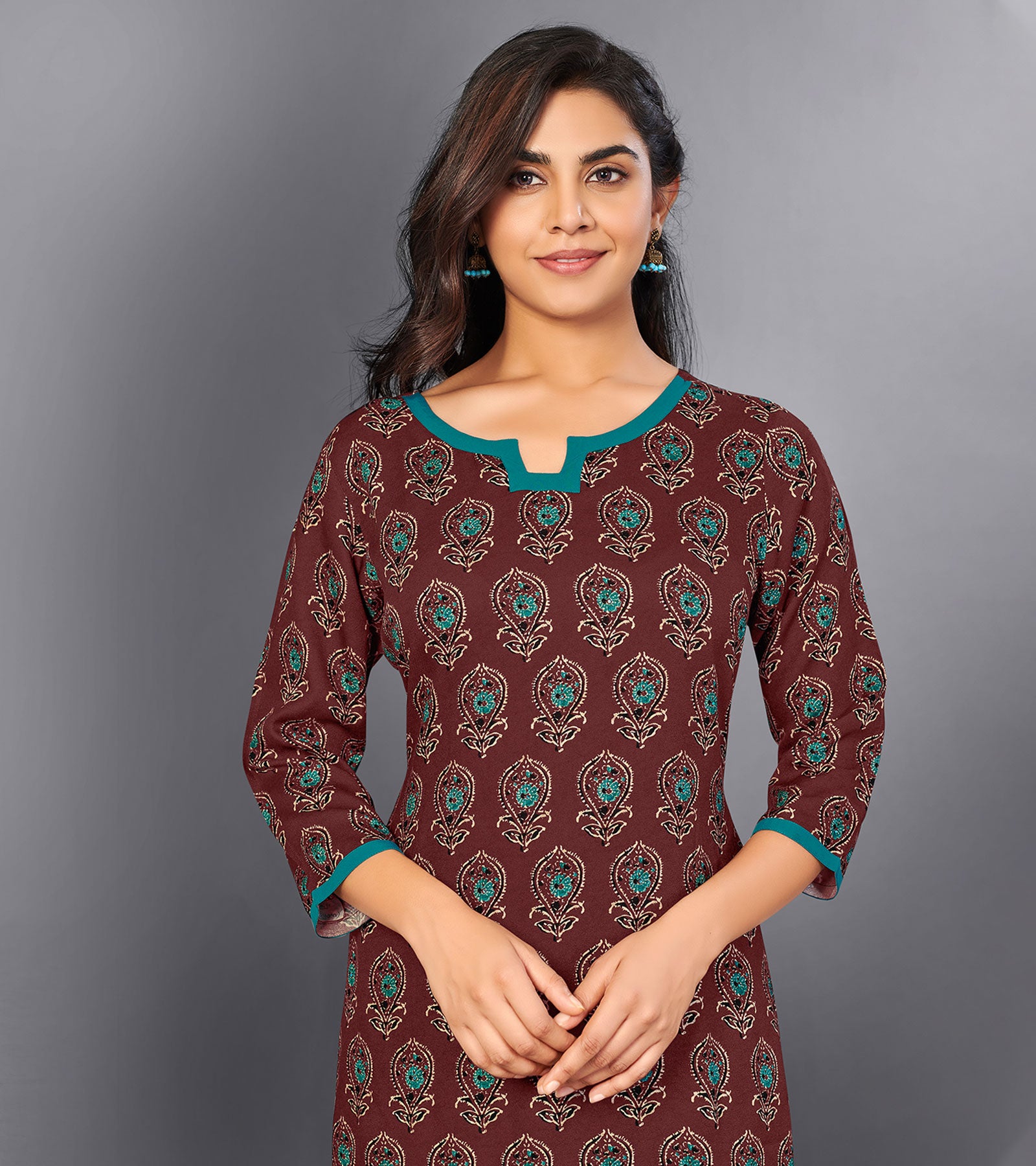 Laxmipati Rose Brown Straight Cut Kurti With Digital Print