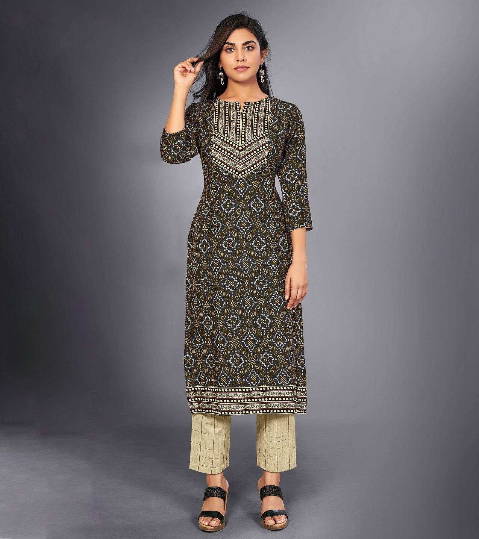 Laxmipati Midnight Black Straight Cut Kurti With Digital Print