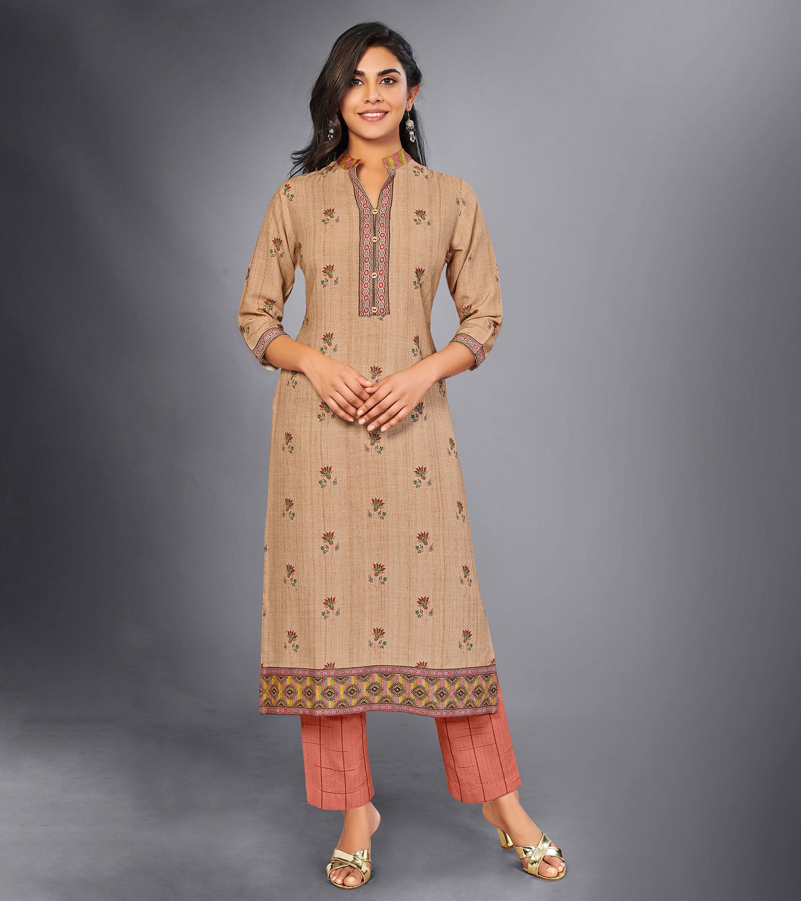 Laxmipati Light Ash Bland Straight Cut Kurti With Digital Print